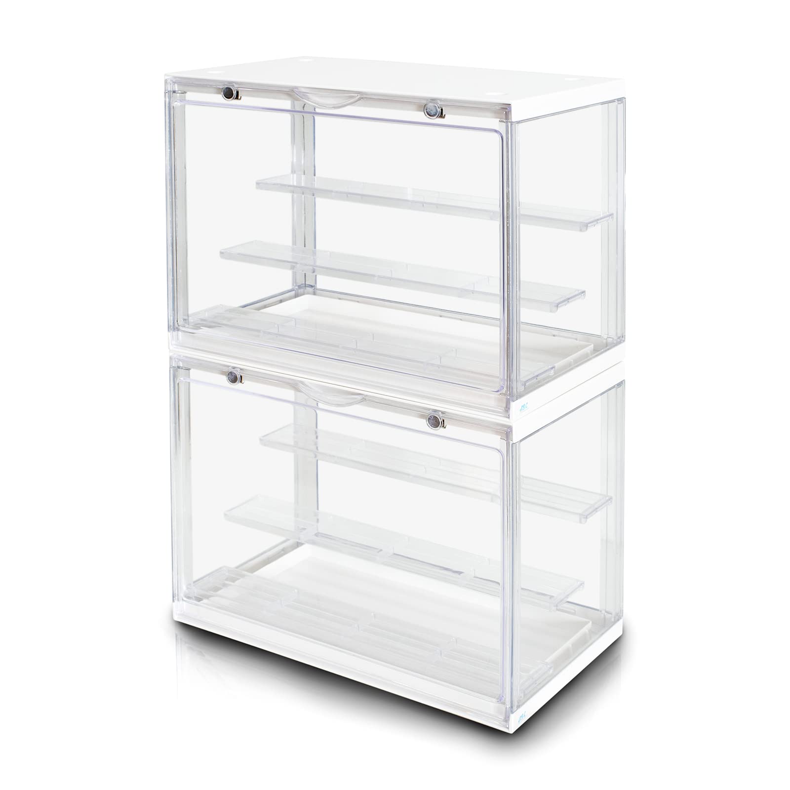 S.I.C Clear Acrylic Display Case - Multi-Tier Showcase for LEGO Collections, Action Figures, Miniatures & Gadgets - Organizer for Collectible Toys & Models (2-Pack, White) - Perfect for Home Decor, Office Display & Gift Packaging