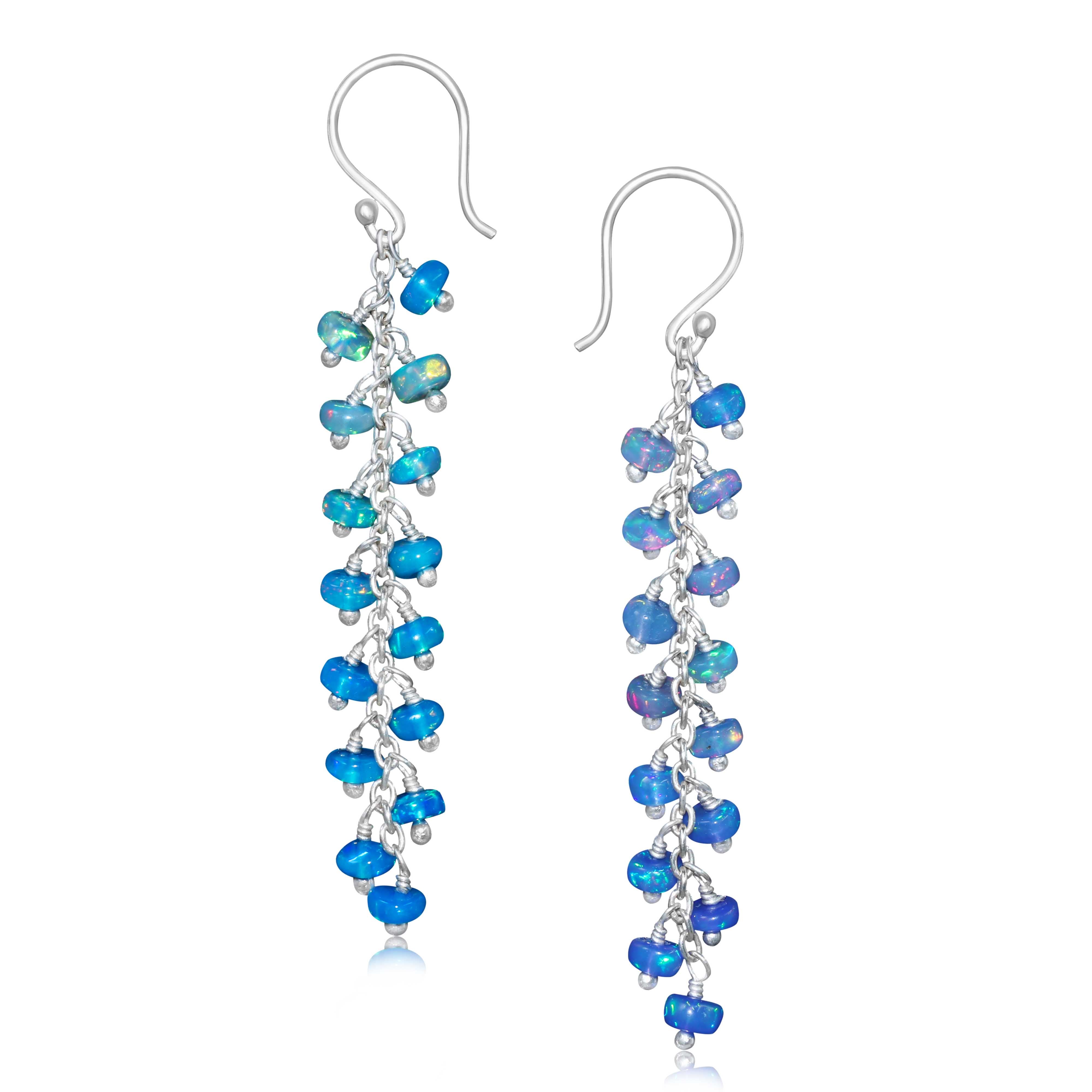 Natural Paraiba Opal Beaded Long Cluster Dangle Earrings for Women | Handmade Boho Chic Jewelry | Perfect for Weddings, Parties & Special Occasions