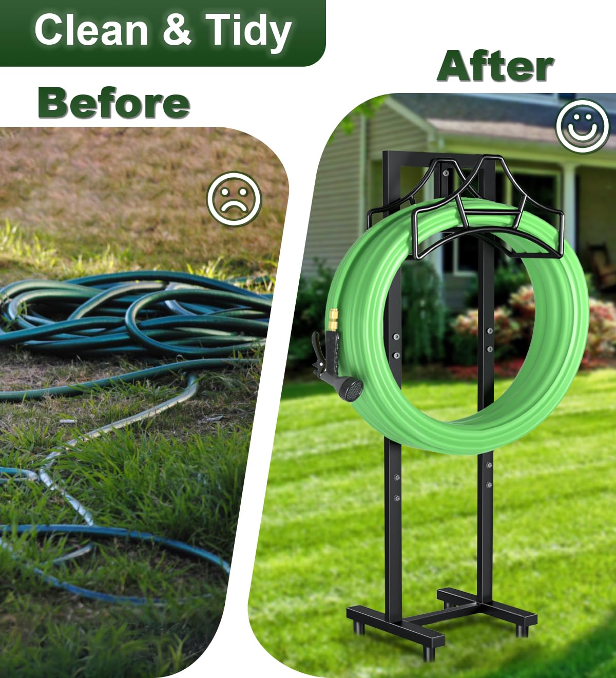 Garbuildman Freestanding Metal Garden Hose Holder with 4 Spikes - Detachable Outdoor Hose Storage Rack for Lawn & Yard - Durable Shiny Black Hose Stand - Perfect for Garden Watering, Yard Maintenance & Outdoor Organization