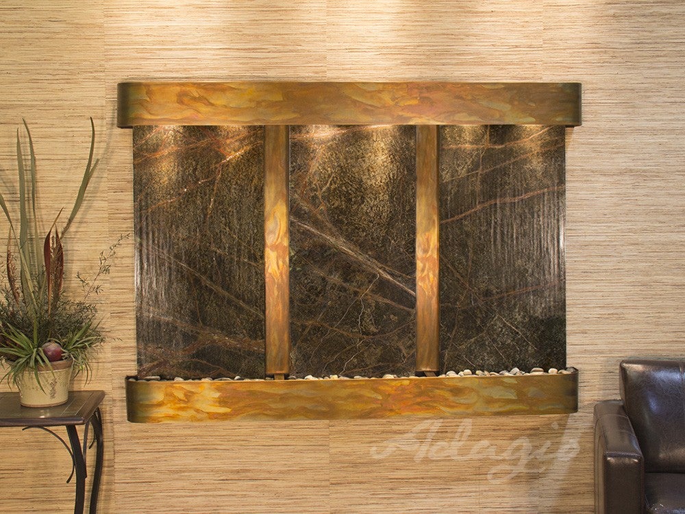 Adagio Olympus Falls Round Rustic Copper Green Marble Coffee Table - OFR1005 | Perfect for Living Room, Patio & Farmhouse Decor