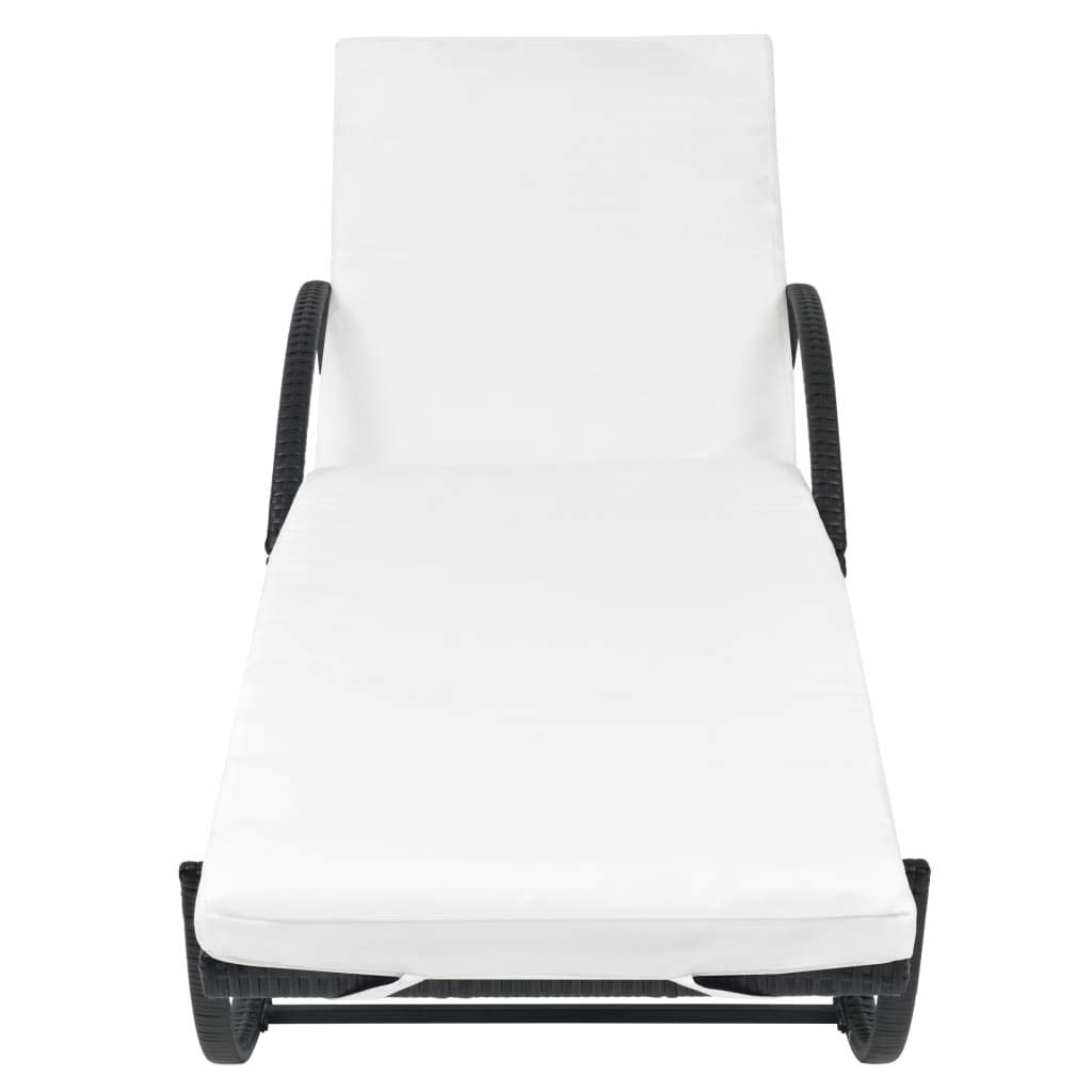 vidaXL 2-Piece Patio Lounge Chair Set with Cushions & Backrest - Black Poly Rattan Outdoor Chaise Lounge, Sunbed & Sunlounger with Side Table | Perfect for Poolside, Garden, Patio & Backyard Relaxation