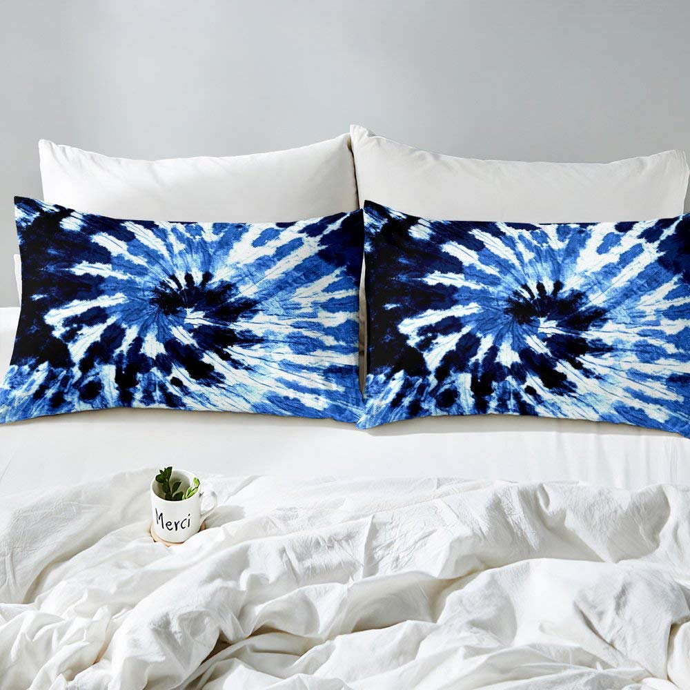 Tie Dye Blueberry Bedding Set - Psychedelic Comforter Cover Twin Size for Kids & Teens | Soft Microfiber Duvet Cover Blue & White | 2-Piece Bedding Set for Cozy Bedrooms & Dorm Rooms