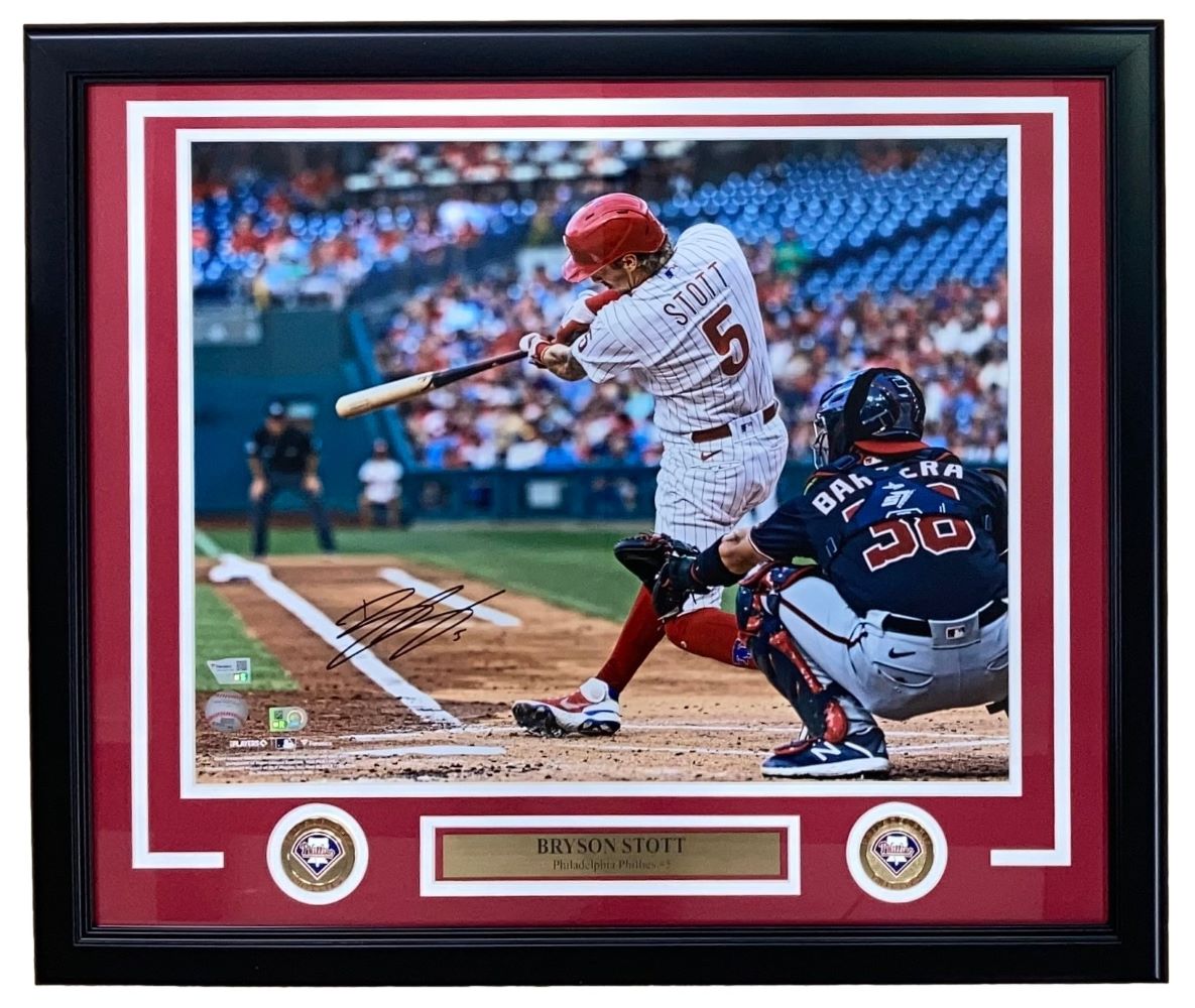 Bryson Stott Autographed Framed 16x20 Philadelphia Phillies Baseball Photo - Officially Licensed by Fanatics - Perfect for Sports Memorabilia Collectors and Phillies Fans