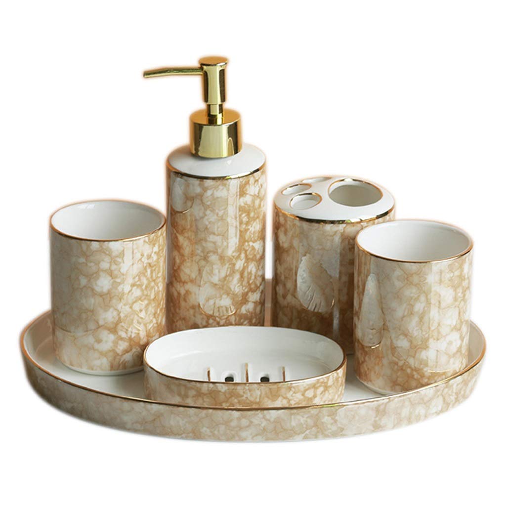 6-Piece Ceramic Bathroom Accessories Set - Soap Dispenser, Toothbrush Holder, Soap Dish, Mug & Tray | Modern Home Decor for Bathroom & Kitchen | Perfect Housewarming Gift & Practical Storage Solution