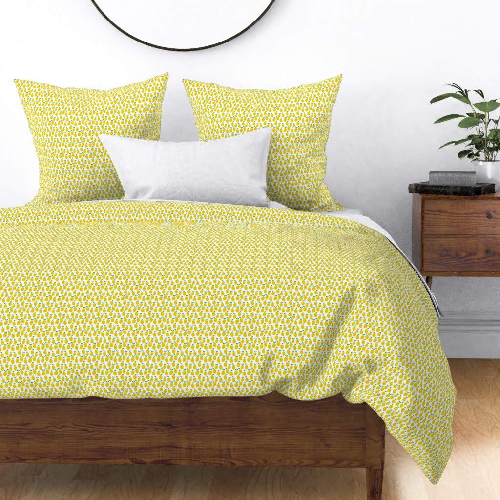 Premium Cotton Sateen Duvet Cover King/California King Size - Vibrant Lemon Fruit Yellow Tropical Citrus Summer Print | Trendy Nursery Decor, Kids Room, Kitchen Accent & Custom Bedding by Spoonflower | Perfect for Summer Bedroom Refresh, Baby Shower Gift & Coastal Home Decor