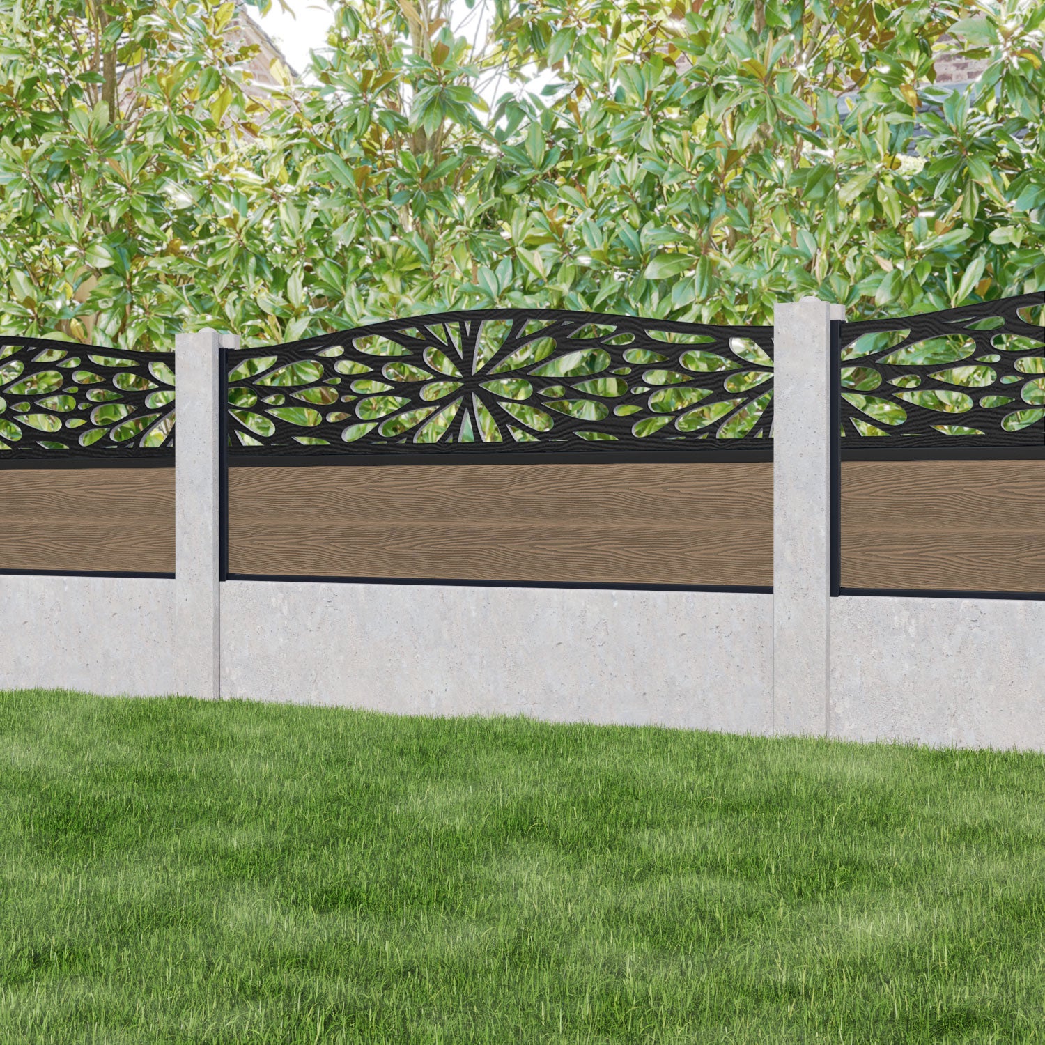 Classic Blossom Curved Top Teak Fence Panel - Fits Existing Concrete Posts | Perfect for Garden Borders, Backyard Privacy & Decorative Landscaping