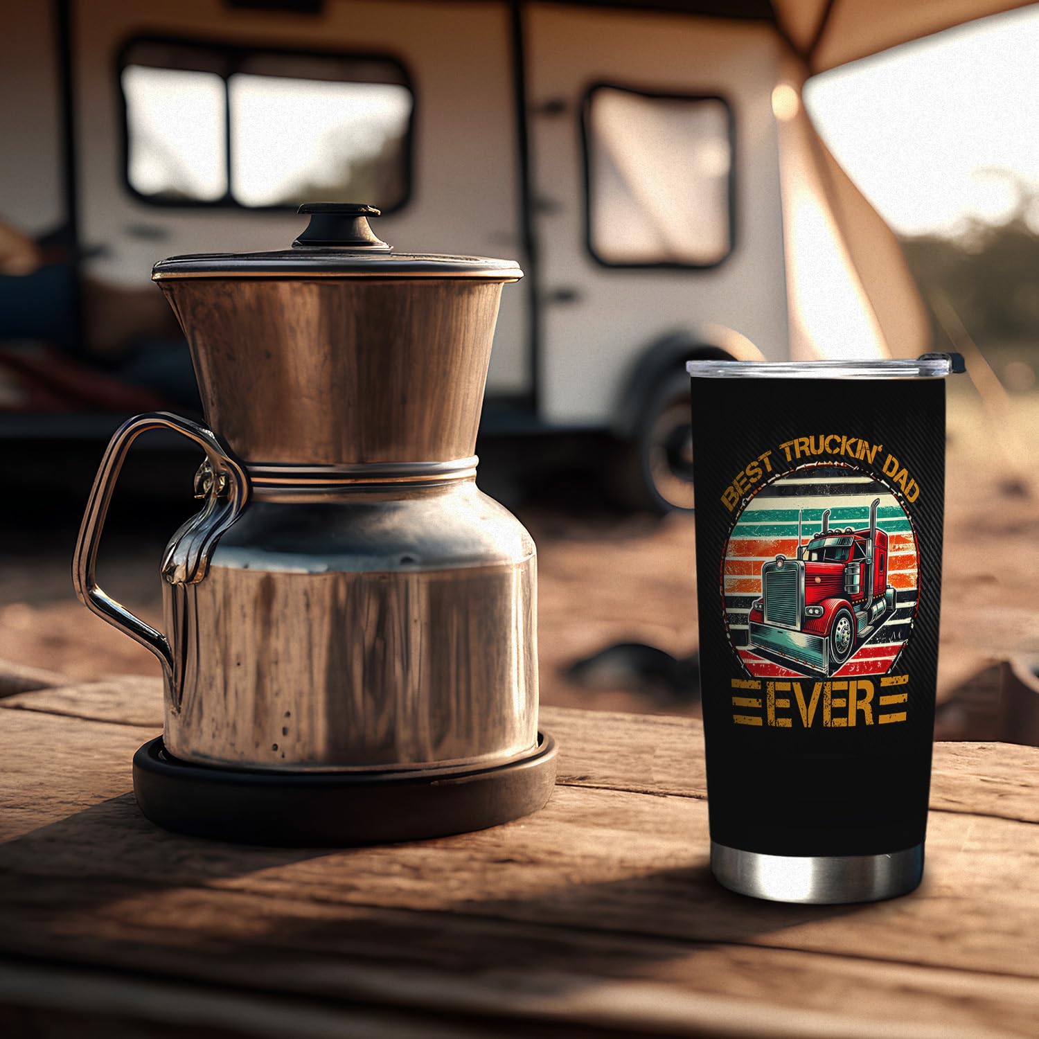 20oz Stainless Steel Vacuum Insulated Travel Coffee Mug - Best Trucker Dad Tumbler with Lid | Double Wall Insulation Keeps Hot/Cold | Perfect Gift for Fathers, Truck Drivers & Coffee Lovers | Great for Road Trips, Work Commutes & Outdoor Adventures