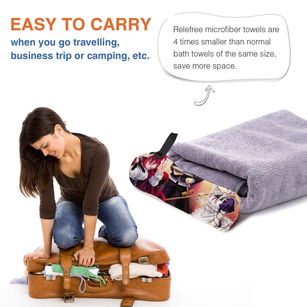 Anime Cartoon Quick-Dry Bath Towels - 27.5x55 Inch Lightweight Microfiber Towel Blanket for High School Students | Perfect for Camping, Hiking, Travel, Swimming & Beach