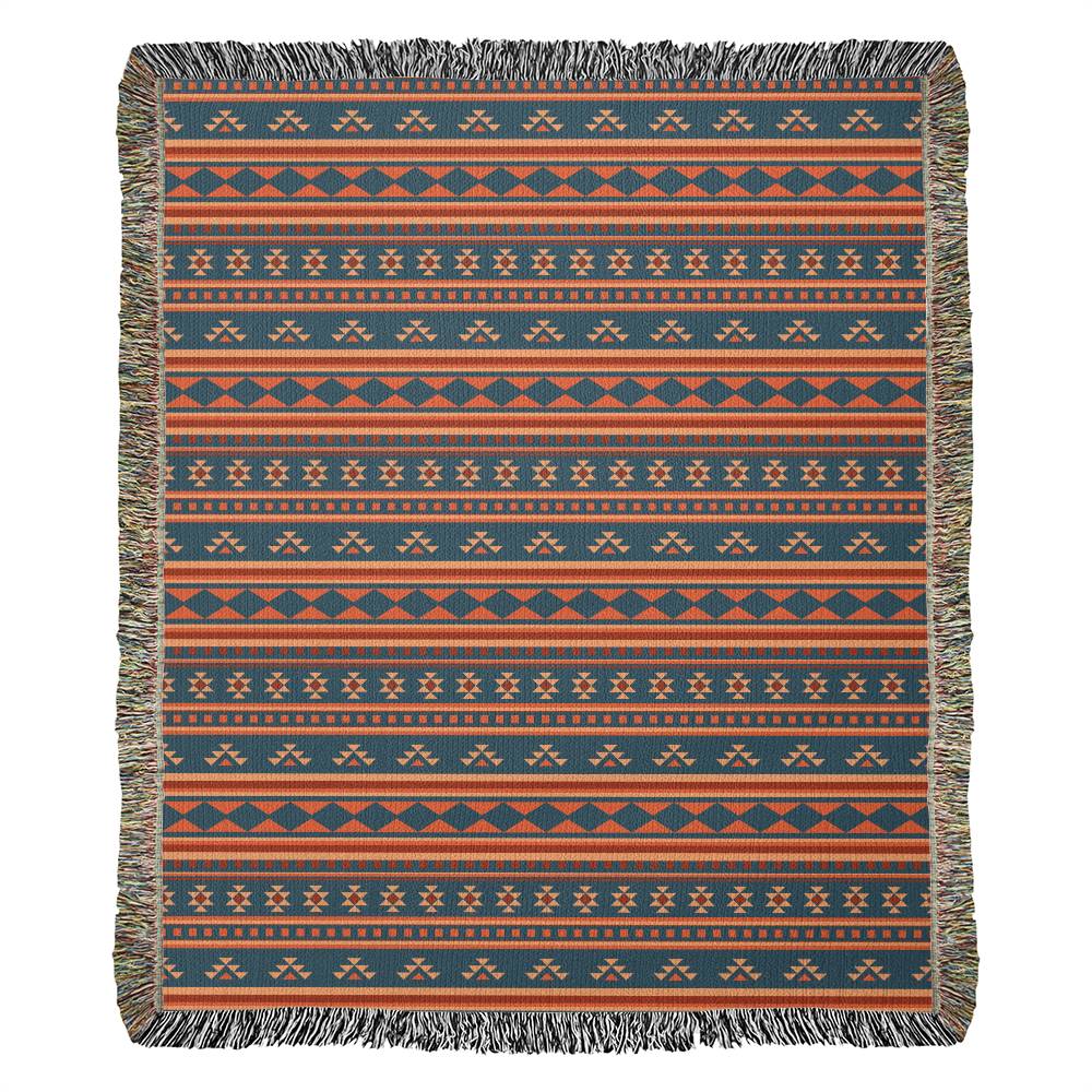 Southwestern Woven Fringe Blanket - Terra Cotta River Design - Soft Cozy Throw Blanket for Couch, Bed & Outdoor - Perfect for Boho Home Decor, Camping & Picnics