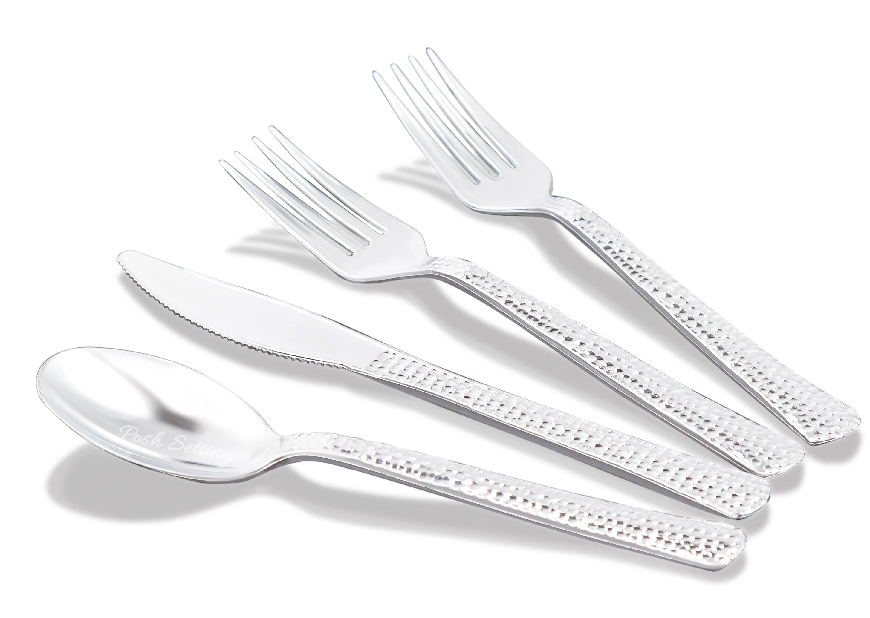 180-Piece Disposable Silver Plastic Cutlery Set - 40 Place Settings - Elegant Hammered Design - Perfect for Parties, Weddings, Picnics & Catering Events