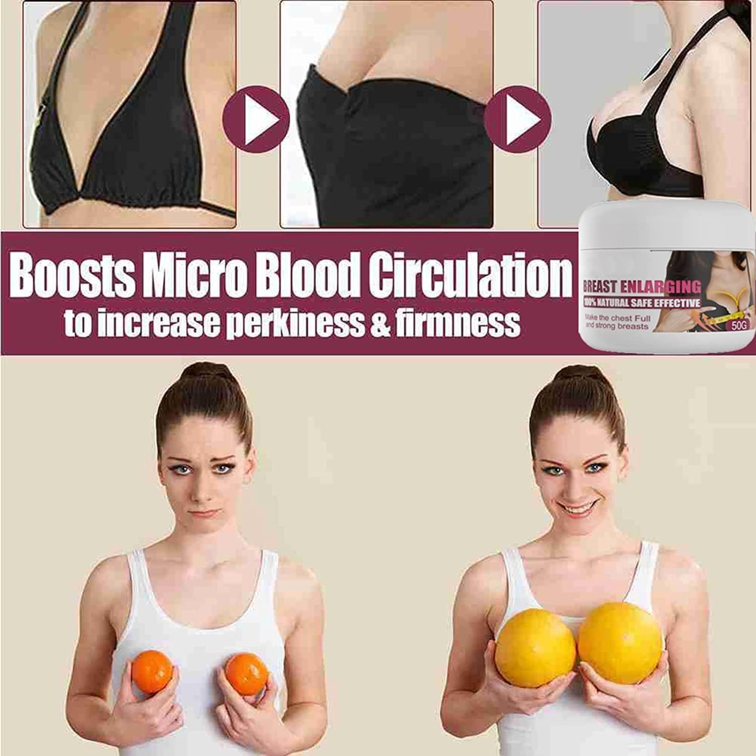 Natural Breast Enhancement Cream for Women - Firming & Lifting Massage Cream with Fast Growth Formula | Breast Enlargement & Hip Buttock Care Solution | Perfect for Daily Skincare Routine & Confidence Boost (1pc)