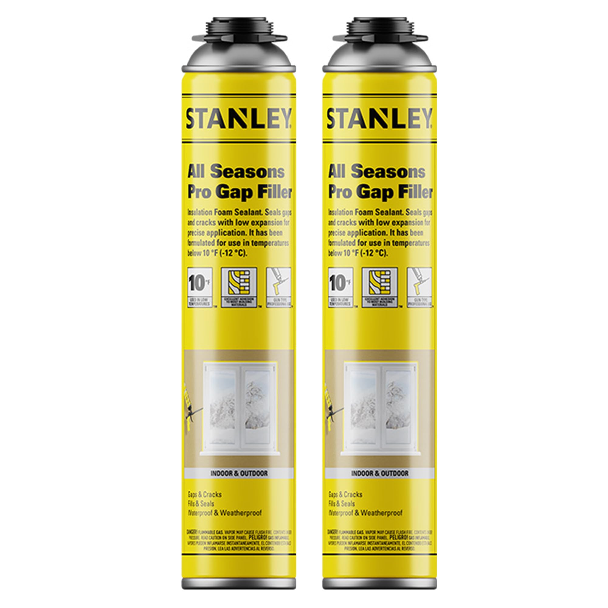 STANLEY All Season Pro Gap Filler - Expanding Polyurethane Sealant for Windows & Doors (10F˚), Fills Gaps & Cracks, 24 Oz (2 Pack) - Perfect for Weatherproofing Homes, Sealing Drafts & Insulating Against Cold Air