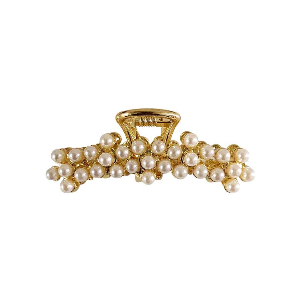Urieo Large Pearl Hair Claw Clips - Non-Slip Metal Hair Barrettes for Women & Girls - Strong Hold Jaw Clamps for Thick Hair - Rose Gold Hair Accessories for Parties, Weddings & Everyday Use