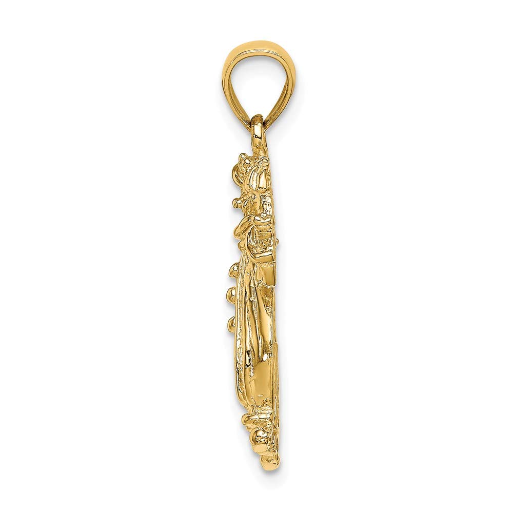 14K Yellow Gold Clown Holding Umbrella 2D Textured Pendant Necklace (1.03
