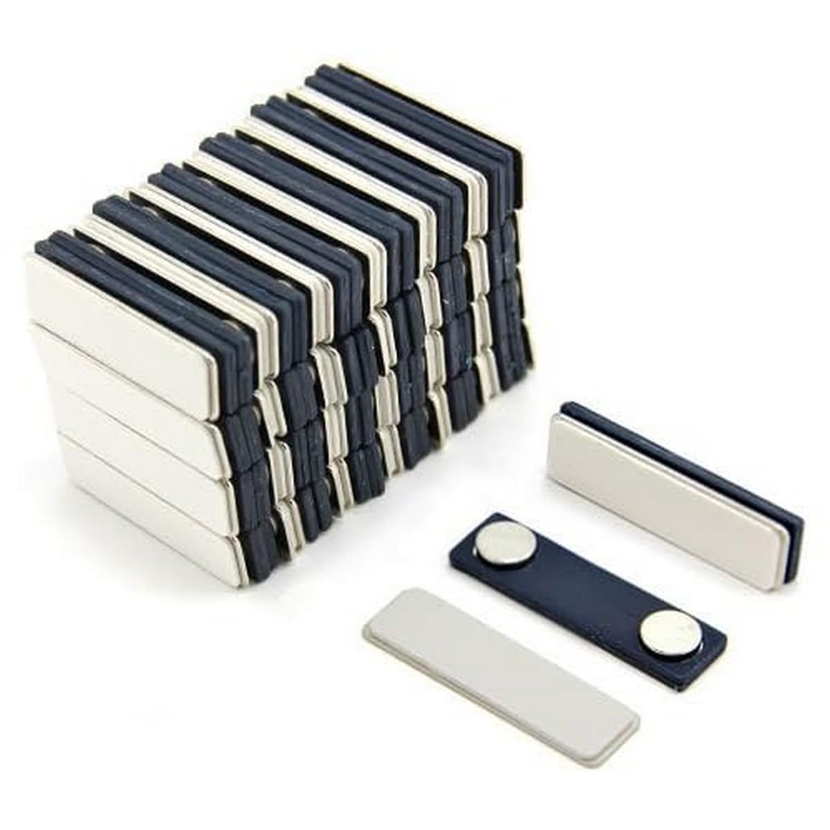 Magnet Expert® 45mm x 13mm Self-Adhesive Magnetic Name Badges - 50 Pack Plastic Back Name Tags for Office, Events & Conferences