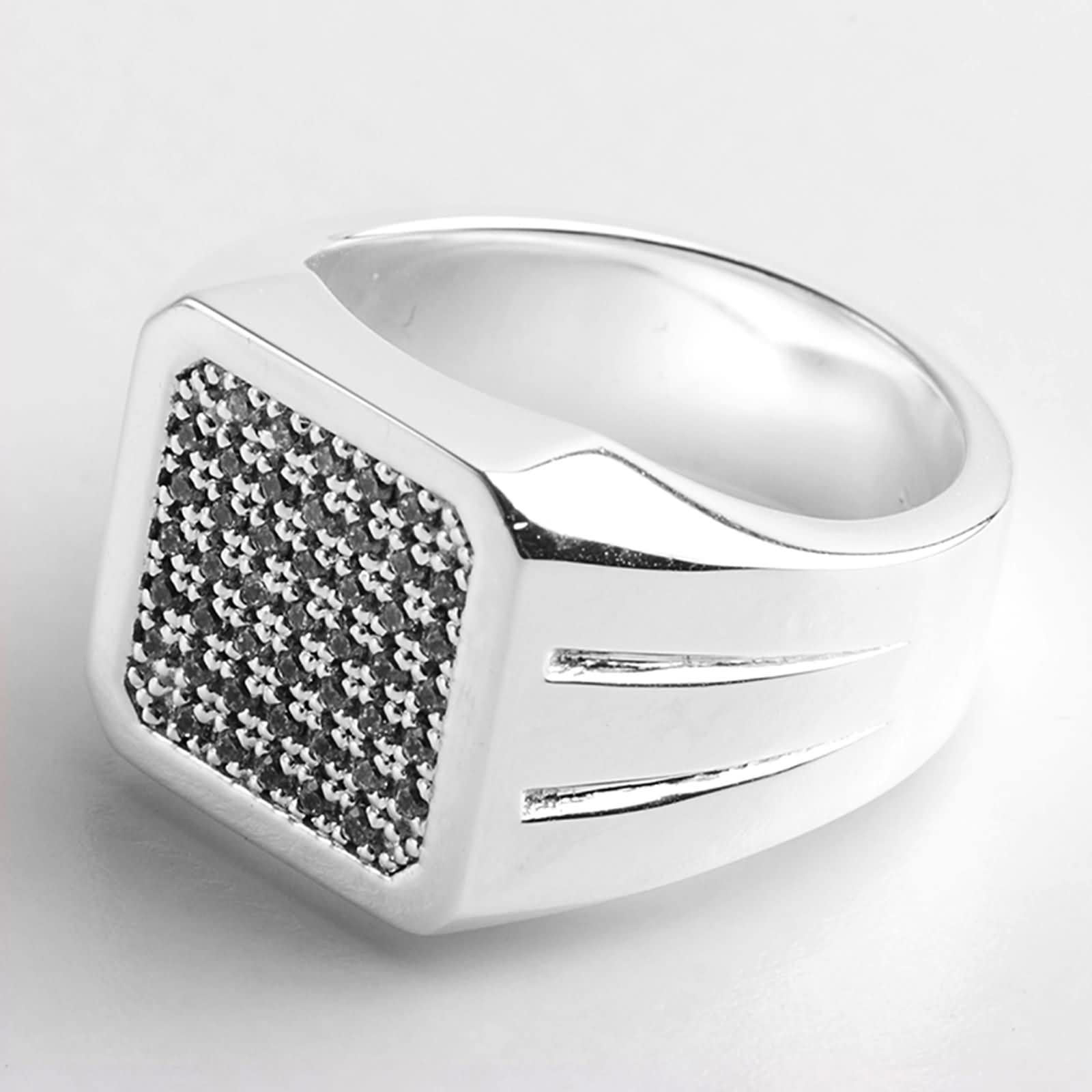 Vintage Punk Men's Rings - 925 Sterling Silver Square Rings with White Cubic Zirconia | Fashion Jewelry for Men | Perfect for Casual Wear, Parties & Gifts