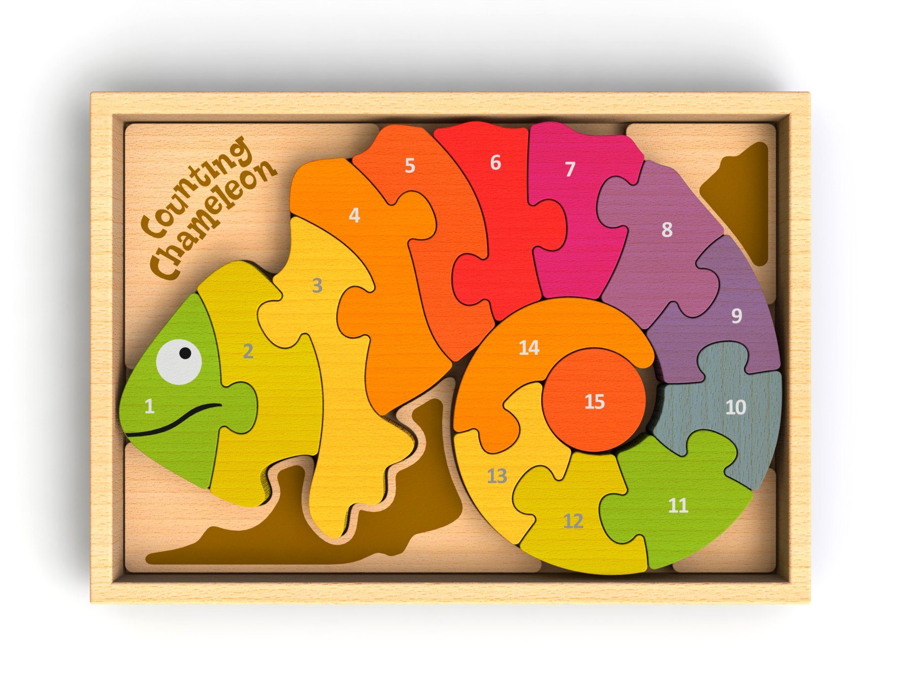 BeginAgain Counting Chameleon Bilingual Wooden Numbers Puzzle - Educational Math Toy for Kids Ages 3+ - Learn English & Spanish Counting - Perfect for Preschool Learning & Montessori Classrooms