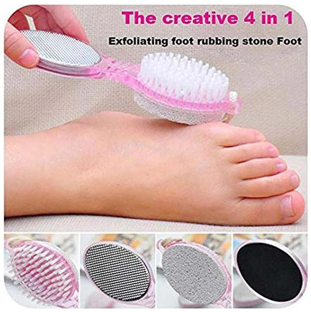 CHESHTA 4-in-1 Foot Care Brush with Pumice Stone - Dead Skin Remover, Callus Scrubber & Foot Polisher Tool - Multicolor Plastic Pedicure Kit for Soft Smooth Feet - Perfect for Home Spa & Pedicure Care
