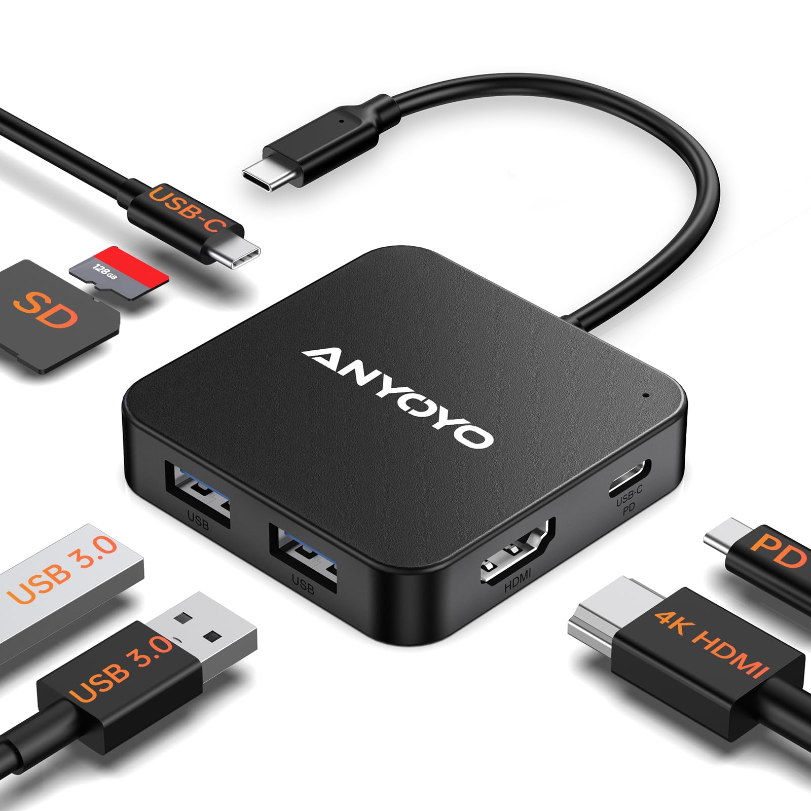 7-in-1 USB C Hub Multiport Adapter with HDMI 4K, 2 USB 3.0 Ports, SD/TF Card Reader & 100W PD Charging - Compatible with MacBook Pro/Air, Dell, HP Laptops & USB C Devices - Perfect for Home Office, Travel & Conference Presentations