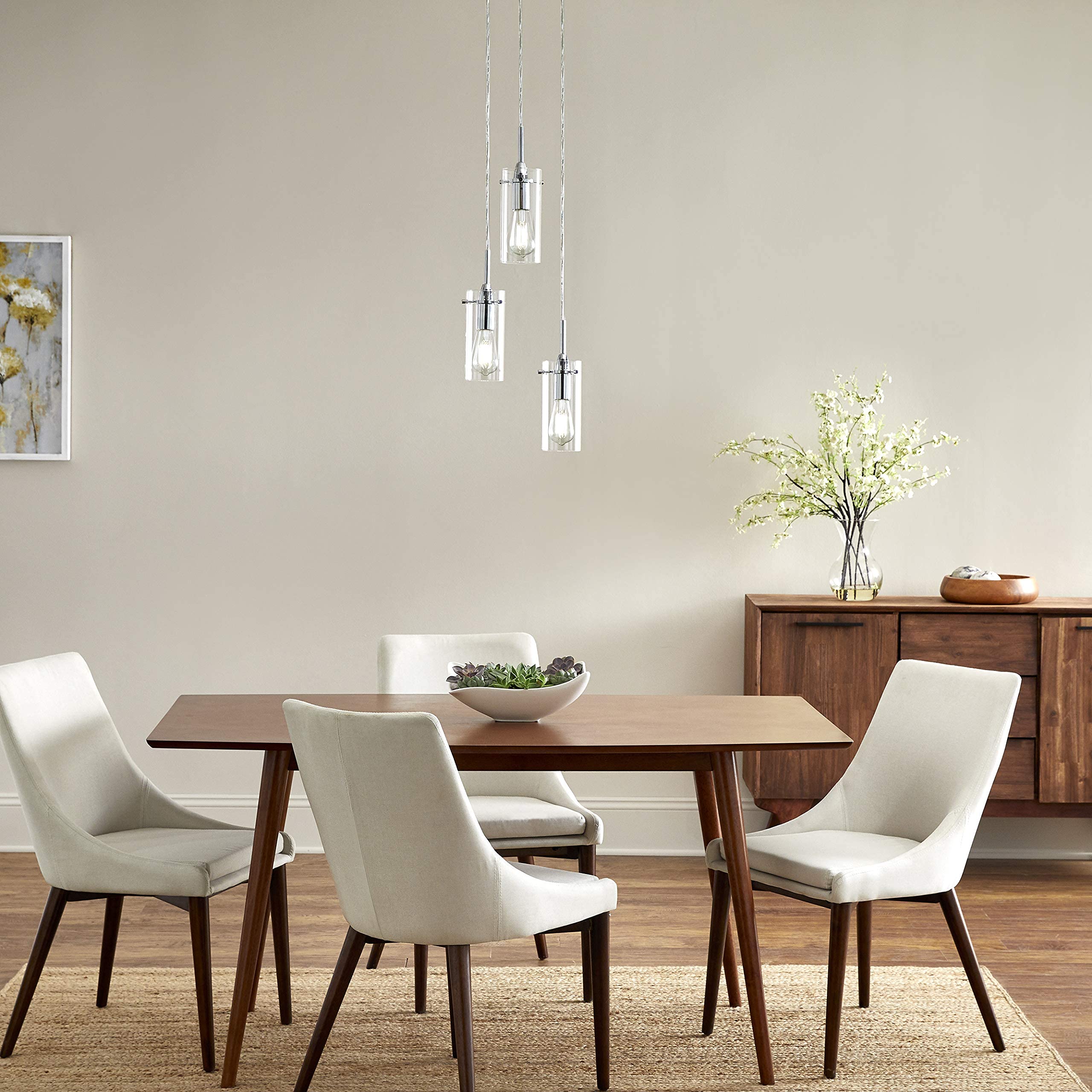 Liara Effimero 3-Light Cluster Pendant - Modern Brushed Nickel Chandelier for Foyer, Entryway & Staircase - Elegant Lighting Solution for High Ceilings & Stairwells - Perfect for Contemporary Home Decor & Interior Design