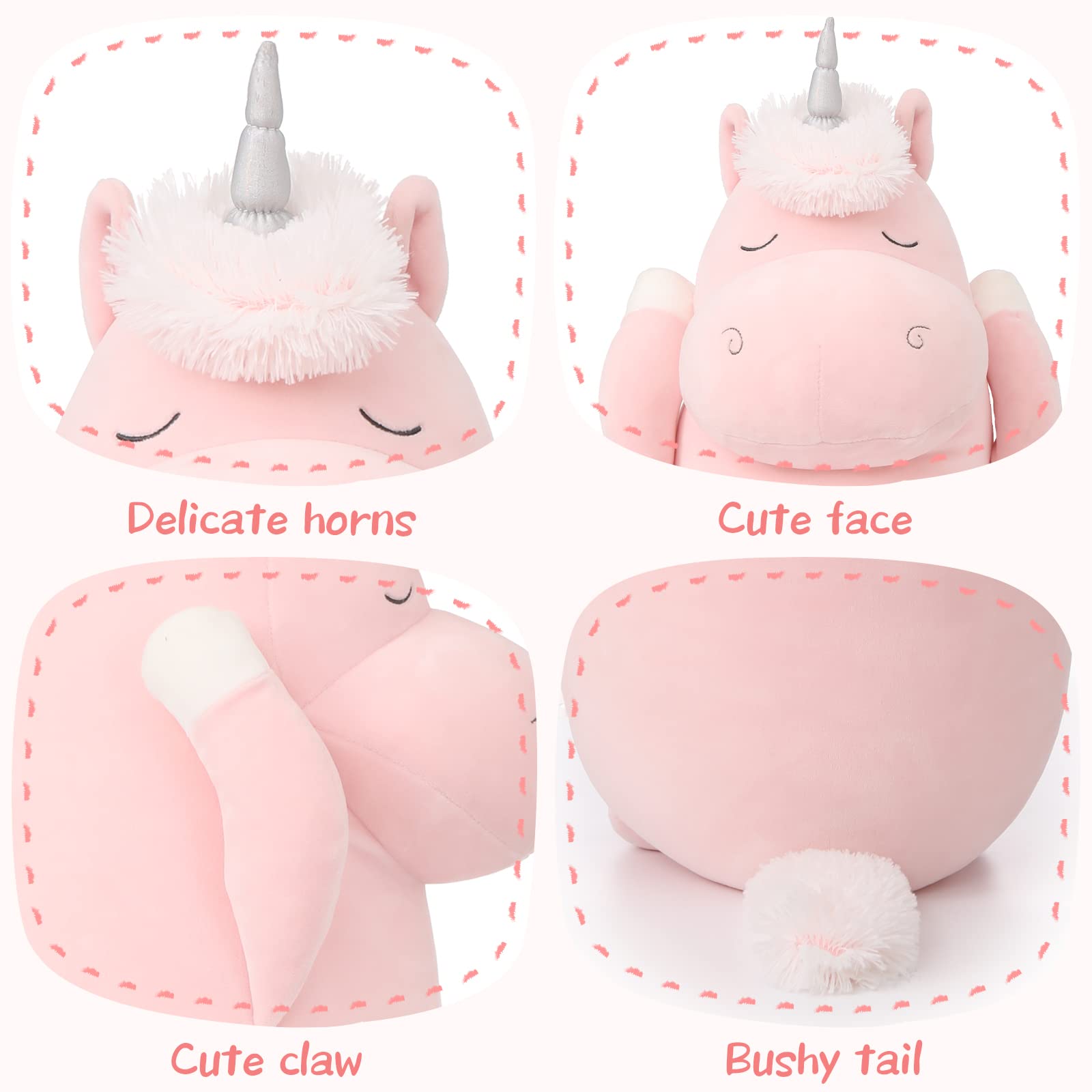 MorisMos 24 Inch Large Unicorn Body Pillow - Soft Plush Hugging Pillow for Girls, Cute Stuffed Animal Toy for Kids | Perfect for Bedtime, Birthday Gifts, and Special Occasions (Pink)