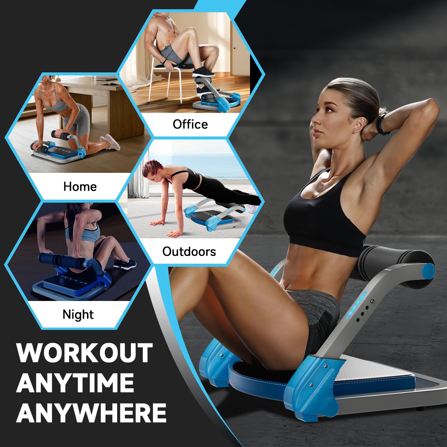 Ab Trainer & Crunch Machine - 4 Adjustable Resistance Ab Workout Equipment for Home Gym, 350 LBS Capacity Sit Up Machine with Automatic Rebound for Core & Stomach Exercises | Perfect for Home Fitness, Toning Abs & Full-Body Workouts