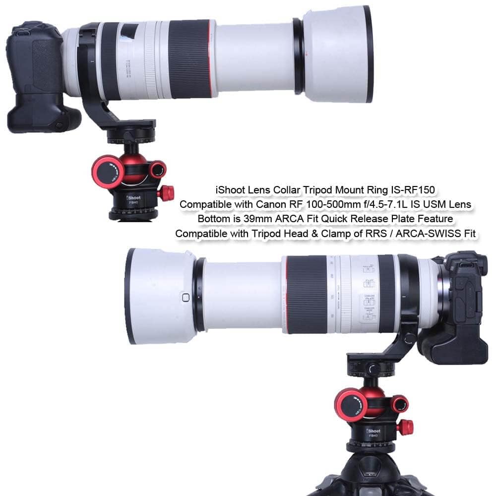 iShoot Metal Tripod Mount Ring Lens Collar for Canon RF 100-500mm f/4.5-7.1L - Arca-Swiss Quick Release Plate Compatible Lens Support Bracket - Perfect for Wildlife & Sports Photography