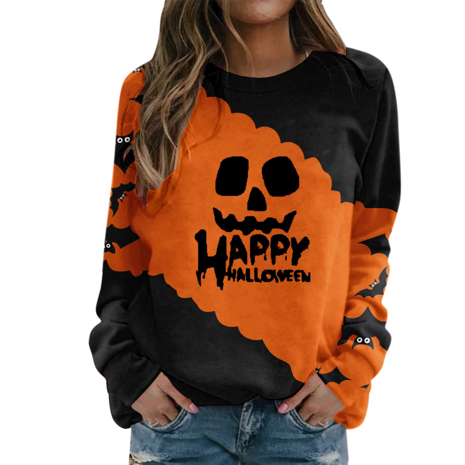 Women's Casual Halloween Print Sweatshirt - Round Neck Pullover Top for Summer & Fall | Perfect for Halloween Parties, Casual Outings & Everyday Wear