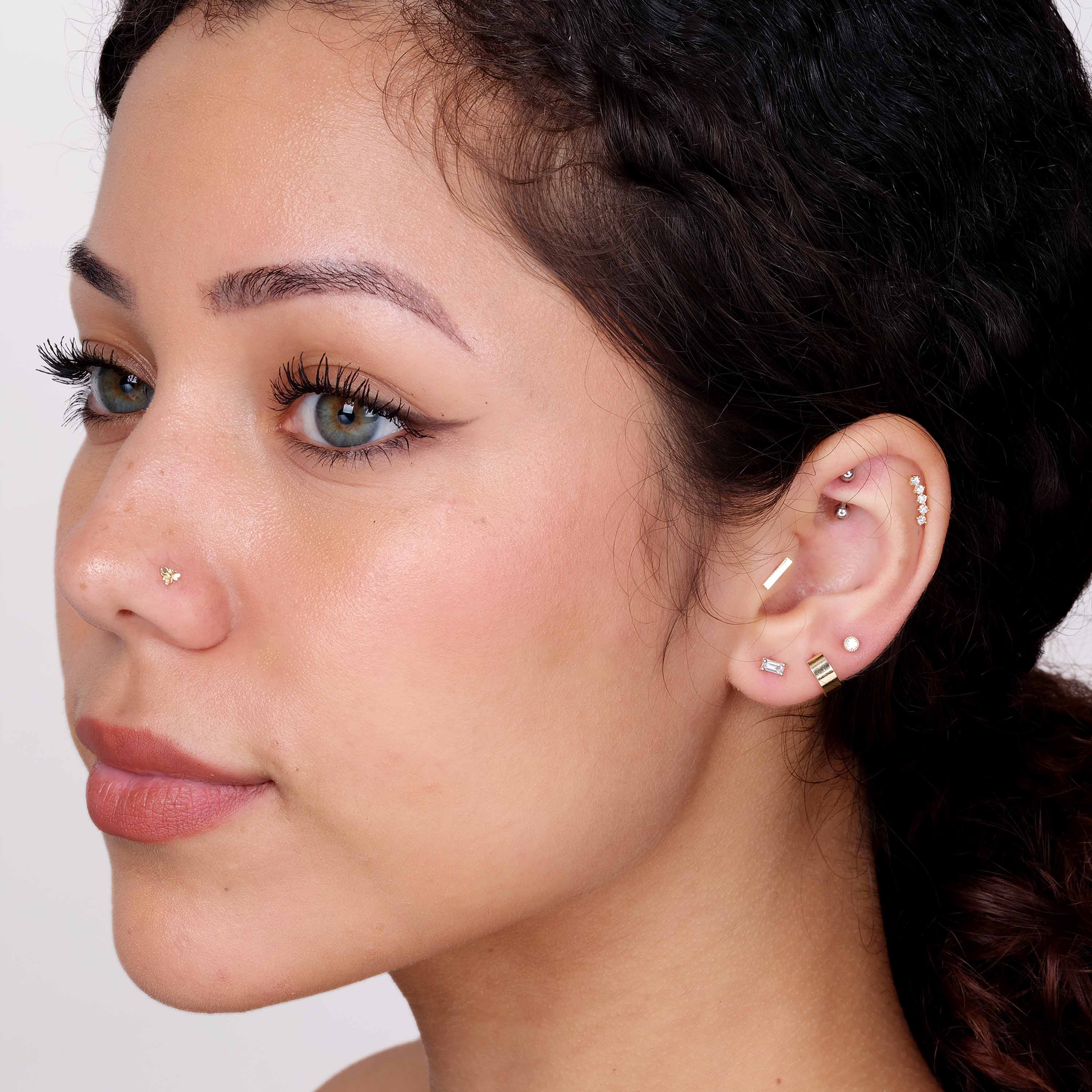 14K White Gold Diamond Constellation Ear Climber Flat Back Stud Earrings - Elegant Celestial Jewelry for Women, Perfect for Parties, Weddings & Special Occasions