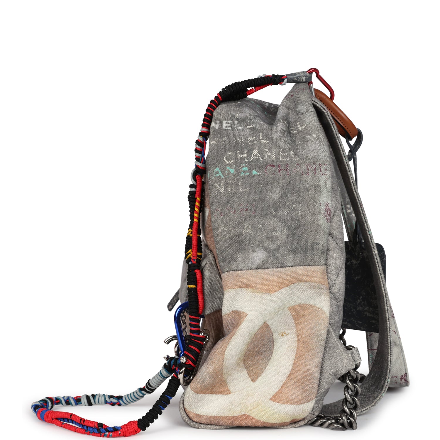 Chanel Graffiti Backpack Grey Multicolor Canvas with Silver Hardware - Stylish Designer Bag for Women, Fashion Accessories, Perfect for Travel & Daily Use