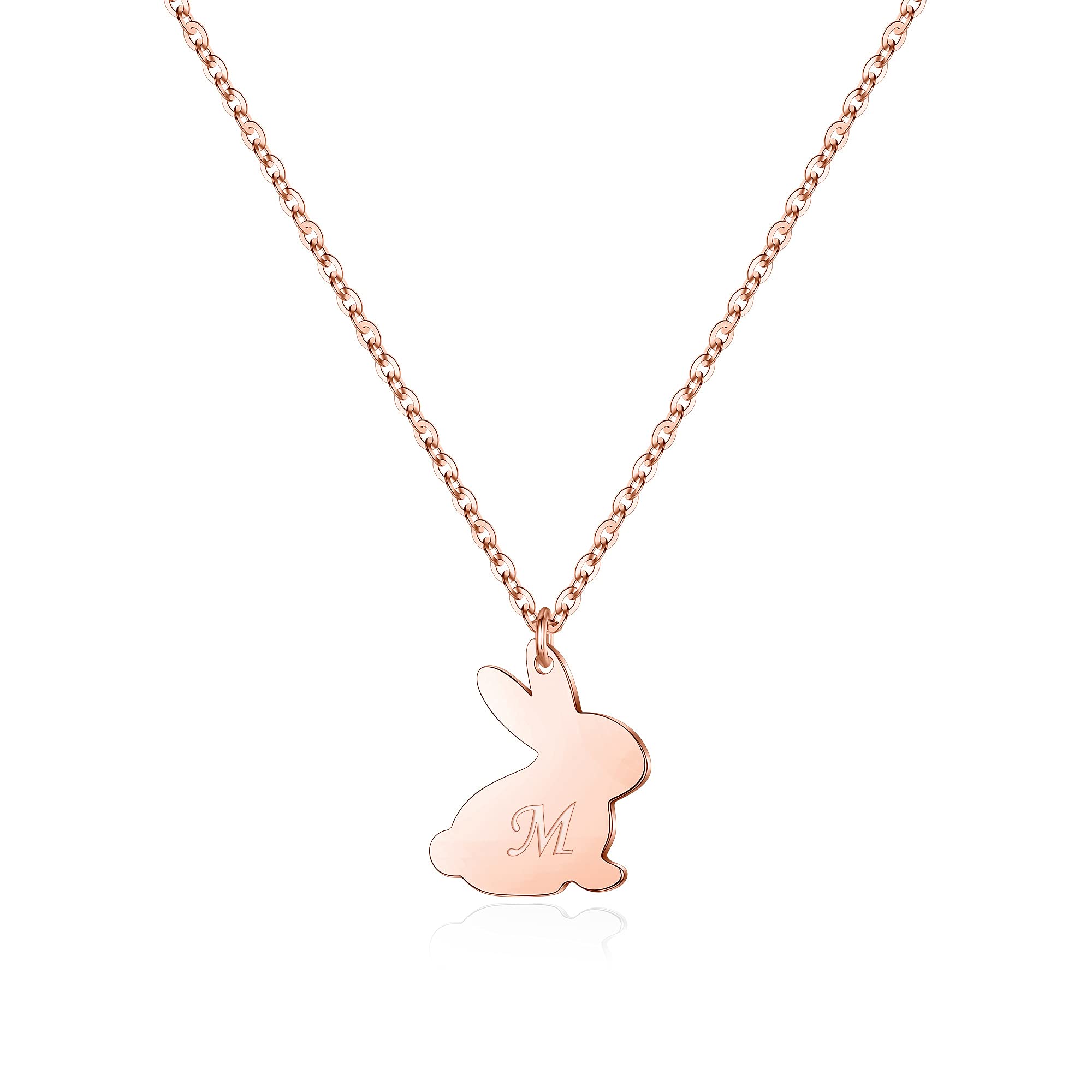 Yoosteel 14K Rose Gold Plated Dainty Heart Initial Bunny Necklace - Cute Easter Jewelry Gift for Women & Girls - Perfect for Easter Gifts, Birthday Presents & Everyday Wear