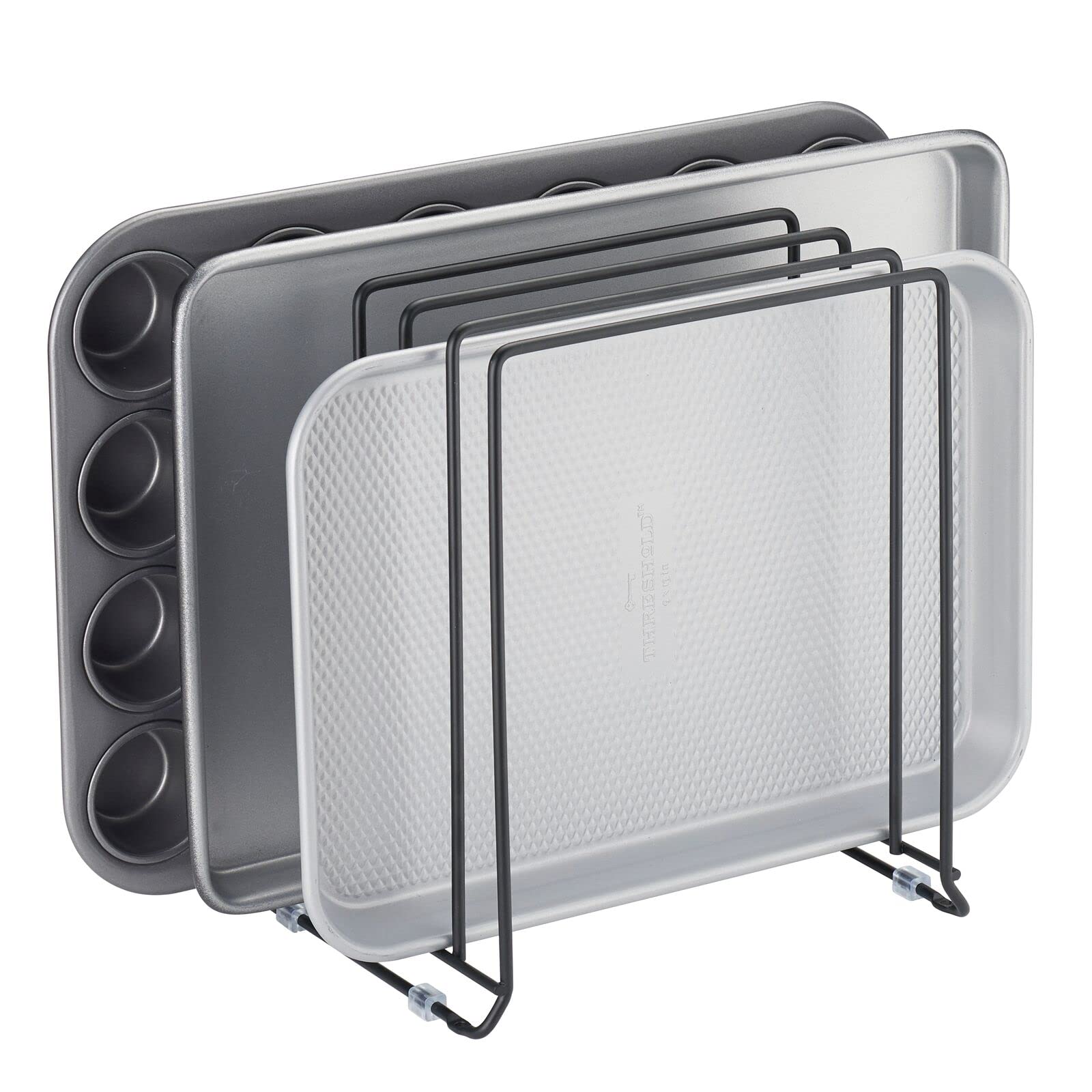 mDesign X-Large Steel Kitchen Cabinet Organizer - 5-Slot Storage Tray for Skillets, Frying Pans, Pot Lids, Cutting Boards & Baking Sheets | Concerto Collection | Bronze (7.2