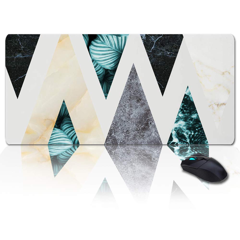 XXL Gaming Mouse Pad - 35x15 Inch Large Desk Mat with Gel Ergonomic Support | Oversized Non-Slip Mousepad for Office & Gaming | Marble Tropical Plant Design - Perfect for Women's Workspace, Laptop & PC Setup