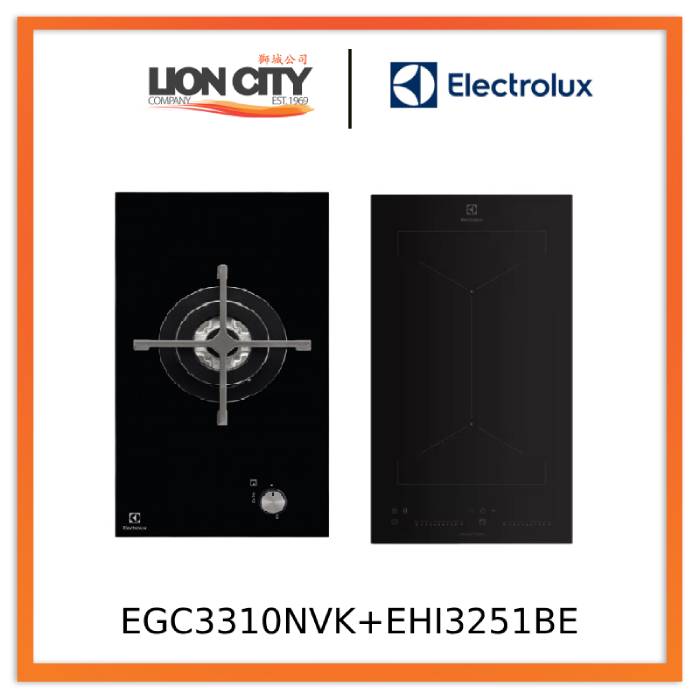 Electrolux EGC3310NVK 30cm Single Burner Domino Gas Cooktop & EHI3251BE 30cm UltimateTaste 500 2-Burner Built-In Induction Hob - Perfect for Compact Kitchens and Modern Home Cooking
