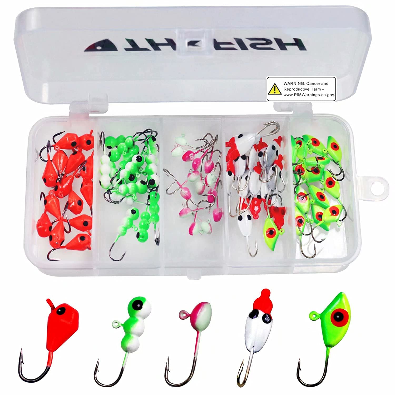 THKFISH 70pcs Ice Fishing Jigs Set - Premium Ice Fishing Lures & Hooks Kit for Winter Fishing - Perfect for Ice Fishing, Trout, Walleye, and Panfish