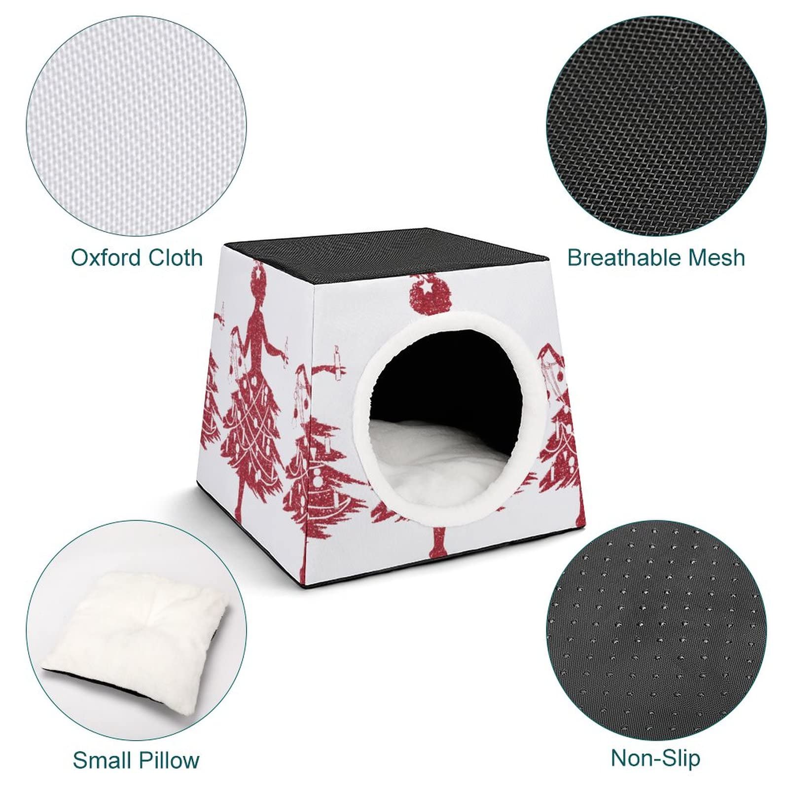 Multi-Functional Cat House & Bed - Foldable Cat Sofa with Removable Cushion, Scratch Toy for Indoor Cats | Perfect for Christmas Gifts, Home Decor & Pet Comfort (Red)