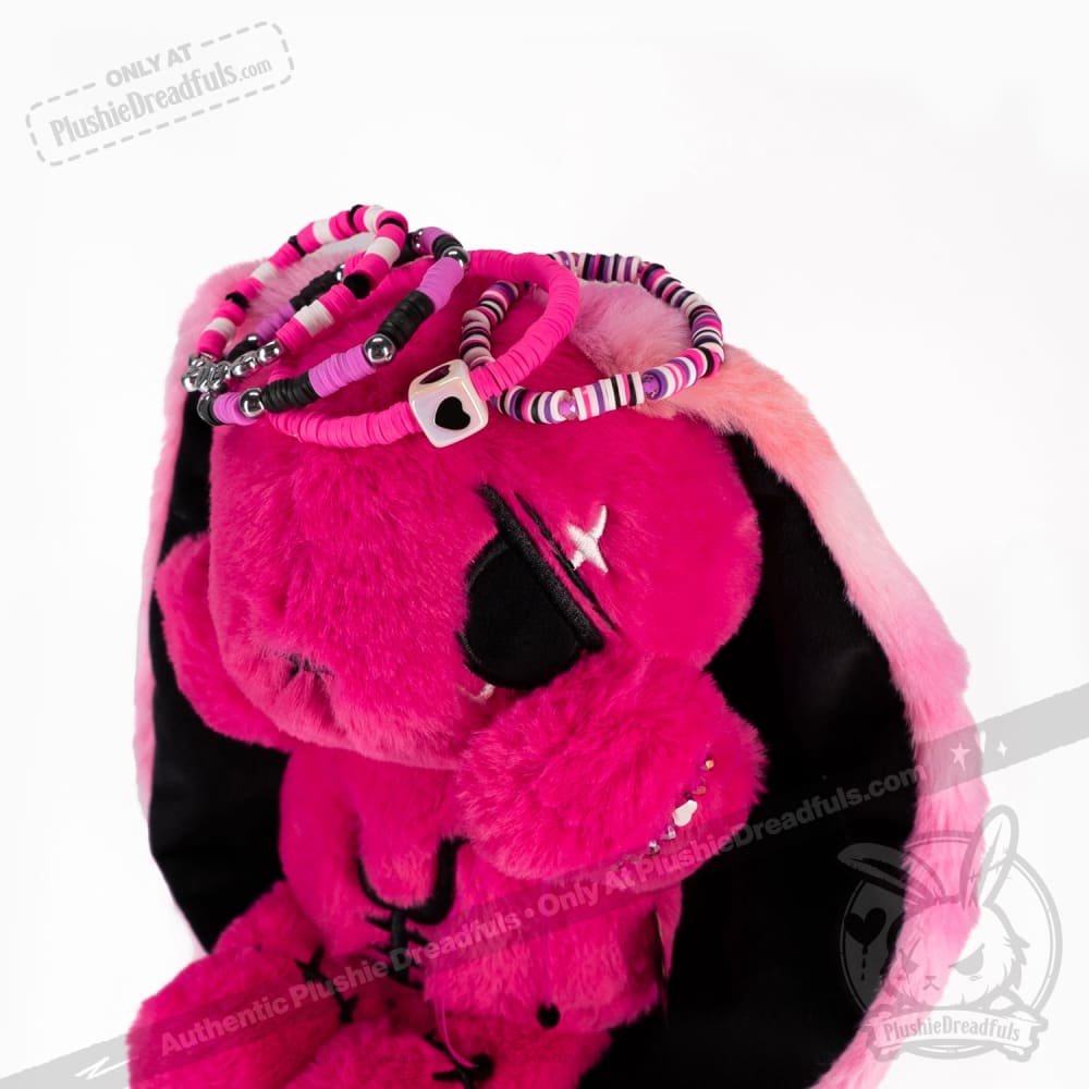 Plushie Dreadfuls Pink Anxiety Rabbit Stacking Friendship Bracelet - Cute Stress Relief Gift for Women, Girls | Anxiety Awareness, Self-Care, BFF Matching Jewelry
