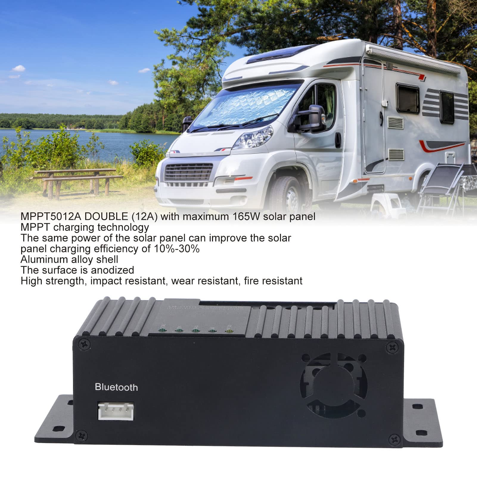 12A MPPT Solar Charge Controller for Dual Battery Charging - Waterproof & Efficient Solar Panel Regulator for RV, Boat, Off-Grid Power Systems