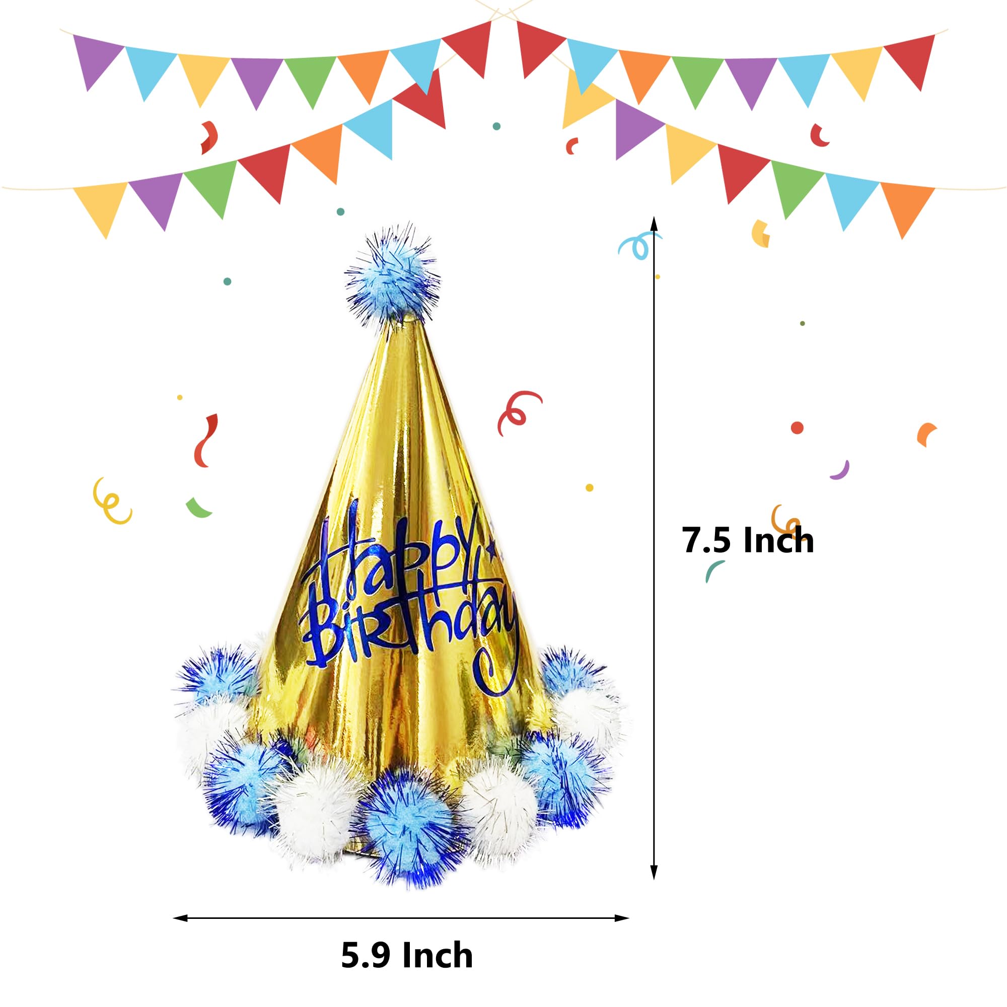 TSJ 10 Pack Soft Plush Birthday Party Hats for Kids & Adults - Colorful Paper Cone Hats for Birthday Celebrations, Festive Events & Photo Booths