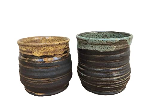 Handmade Black Clay Mug Set of 2 - Ceramic Cups for Tea, Coffee, Wine & Water - Perfect for Home, Office or Gift Giving