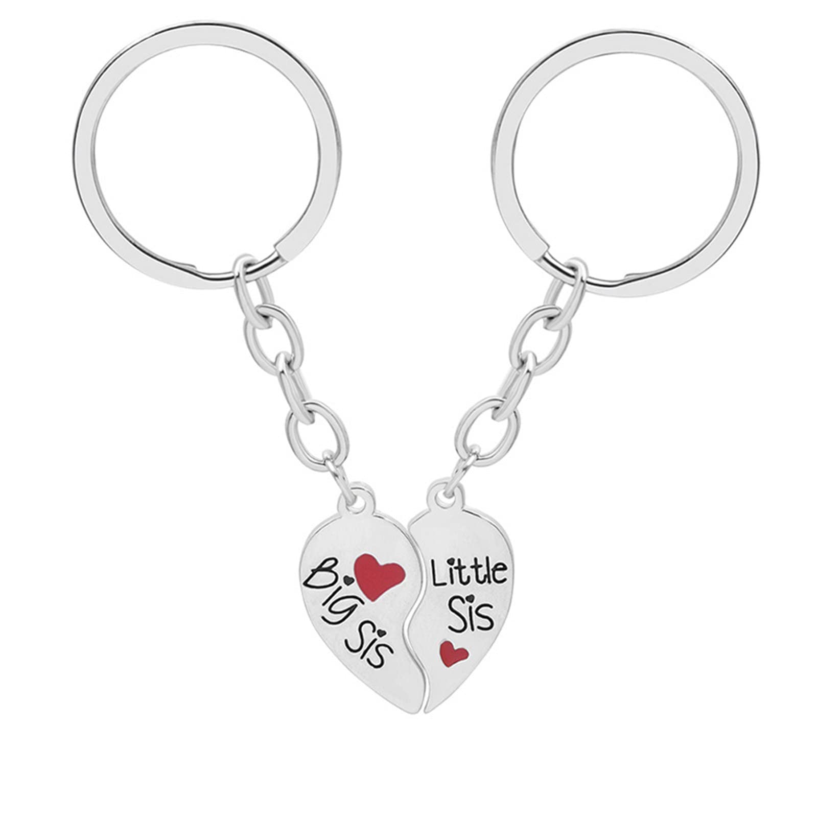 2-Piece Heart Sister Necklace Set - Stainless Steel Keyring Pendant for Gifts & Daily Wear