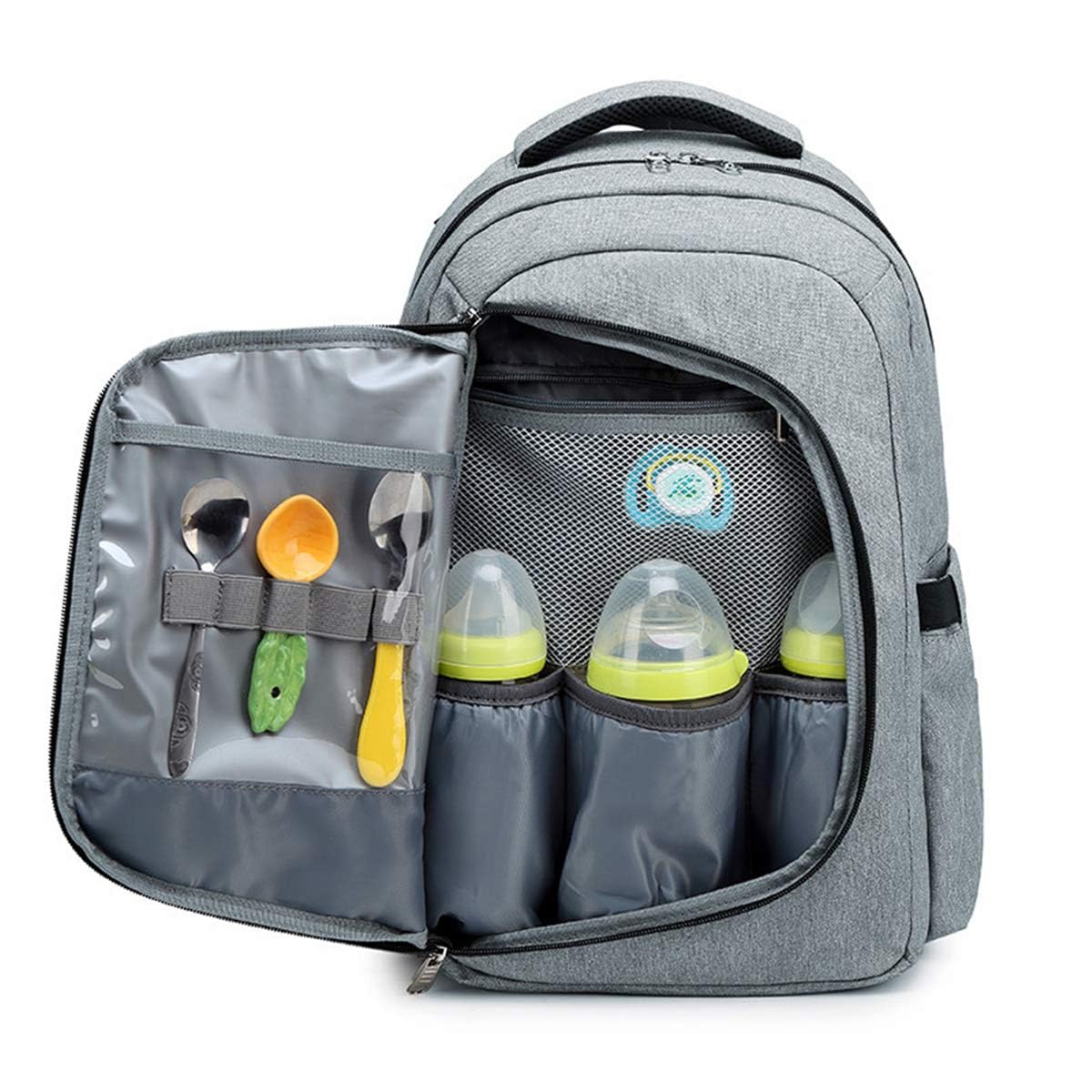 Snapwish Travel Diaper Backpack for Dads - Baby Changing Bag with Stroller Straps & Pad, Light Grey Unisex Diaper Bag | Perfect for Parenting Outings, Travel & Daily Use with Toddlers