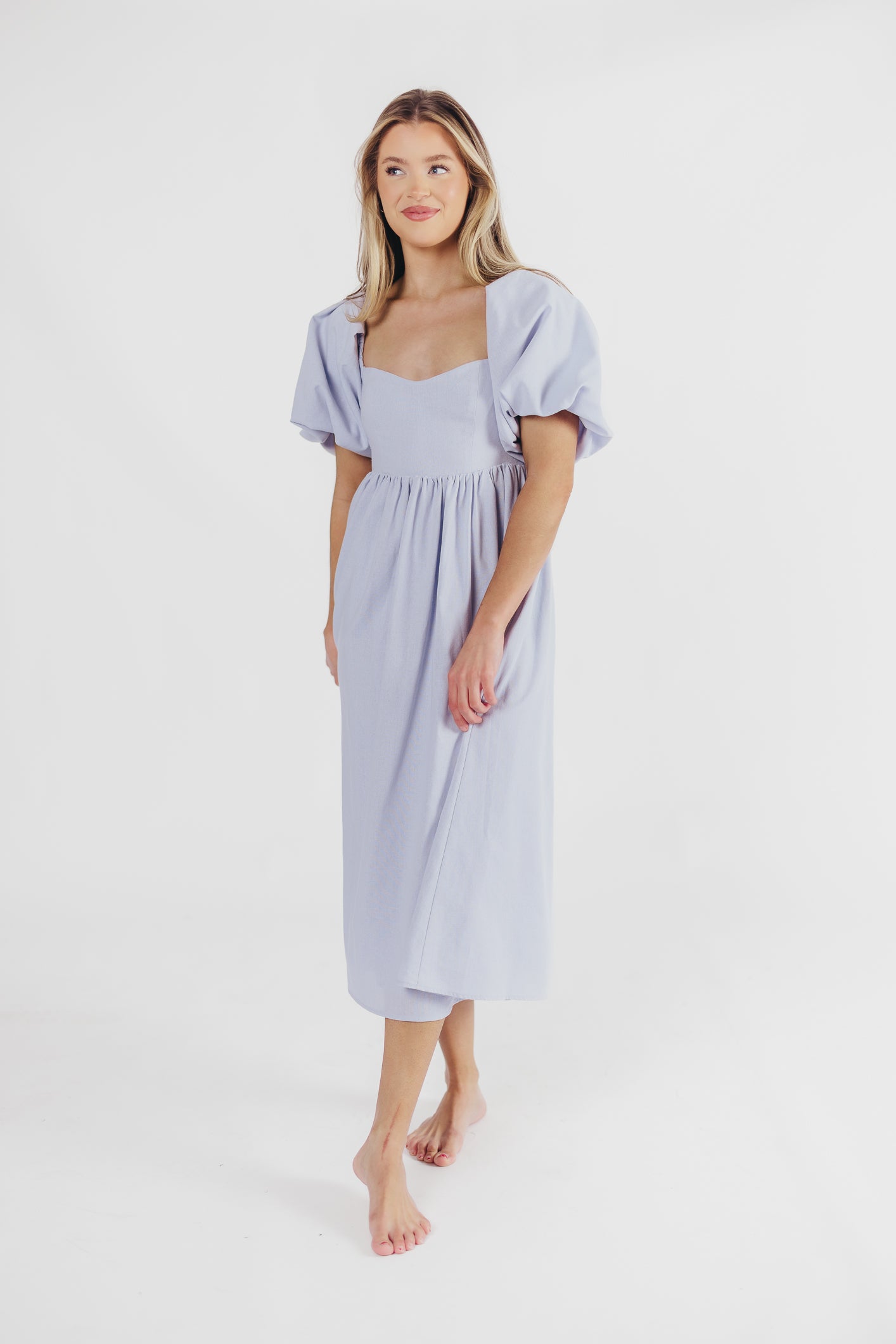 Stylish Hamilton Midi Dress in Light Blue - Bump Friendly Maternity Dress with Inclusive Sizing (S-2XL) | Perfect for Pregnancy, Office Wear & Special Occasions