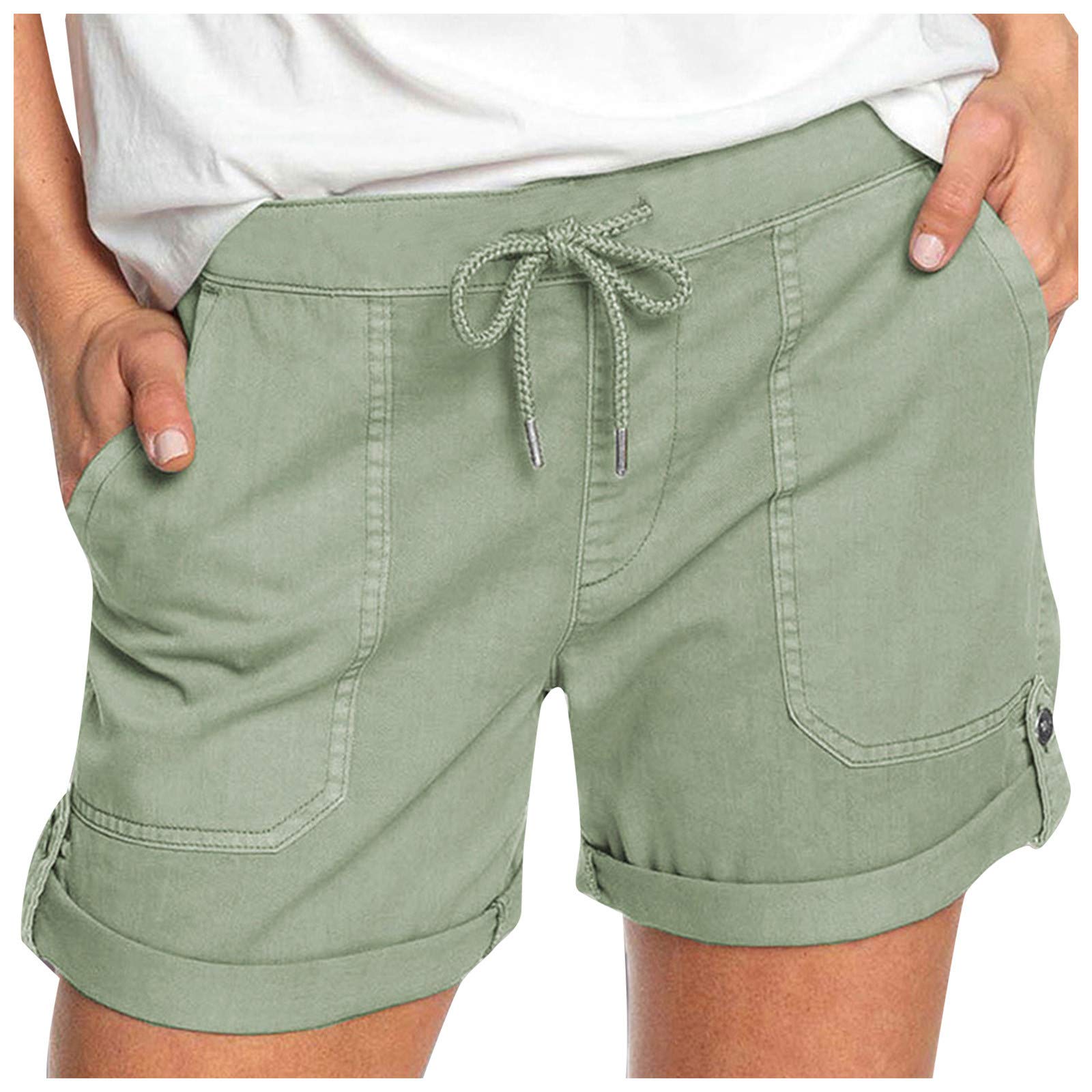 Women's Elastic Waist Drawstring Casual Shorts with Pockets - Comfortable Solid Color Swimwear & Lounge Pants for Beach, Poolside & Summer Activities