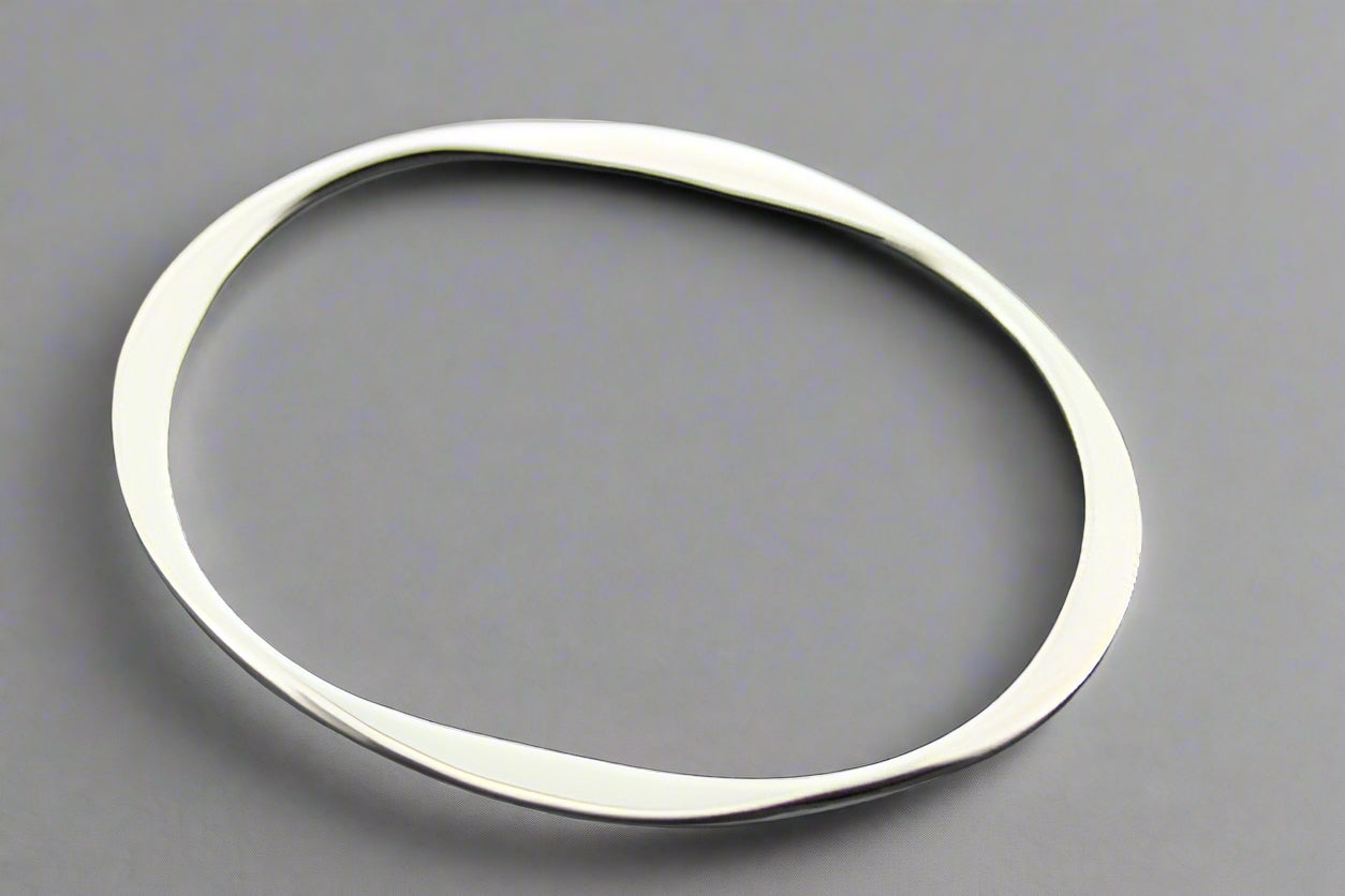 Sterling Silver Flattened Oval Bangle Bracelet for Women - Elegant Jewelry Gift for Birthday, Anniversary & Special Occasions