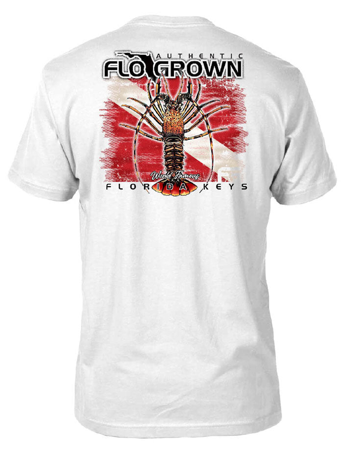 FloGrown FGM 1461 Spiny Lobster Dive Flag T-Shirt - White | Scuba Diving & Lobster Fishing Apparel for Water Sports Enthusiasts
