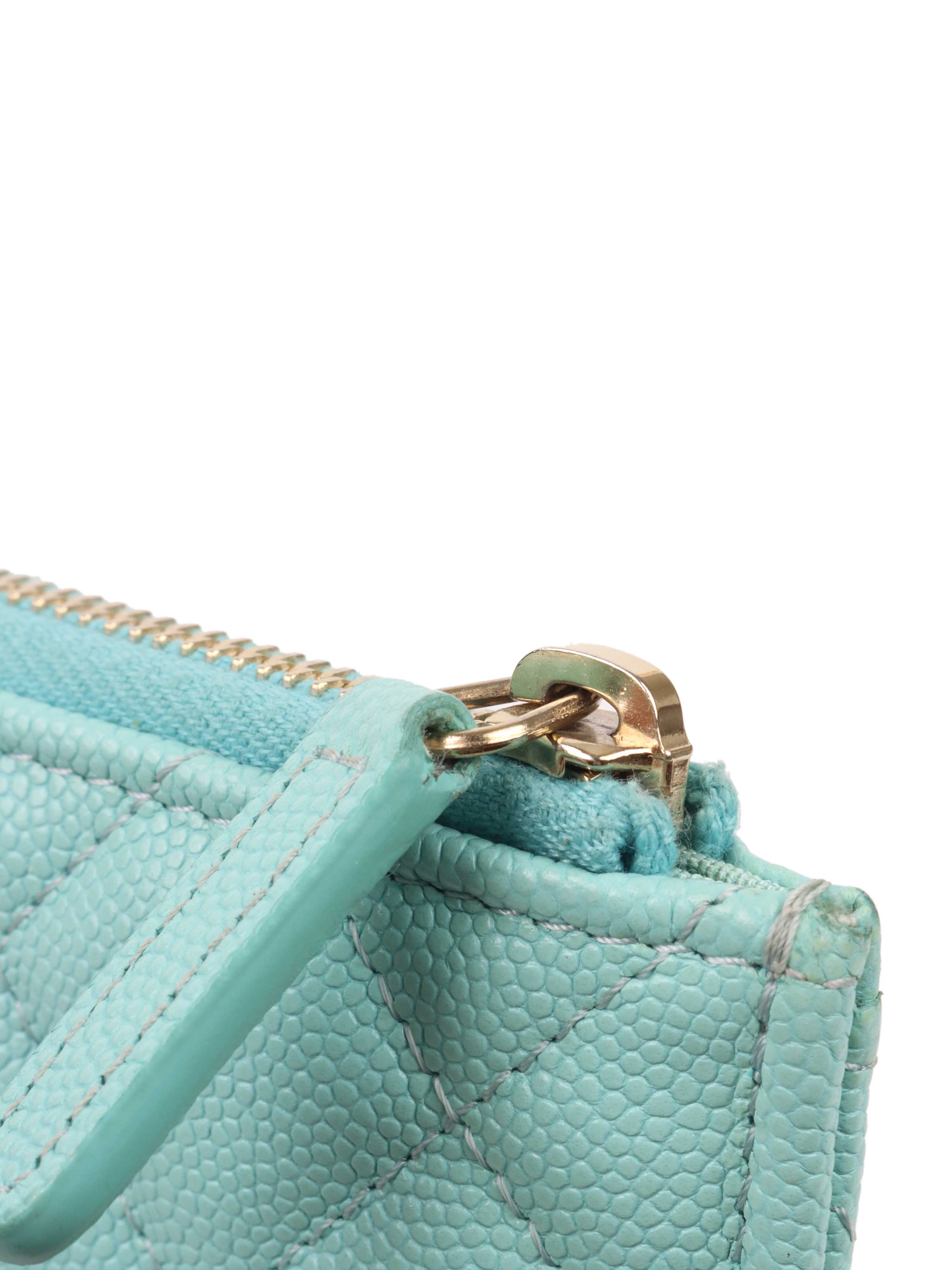 Chanel Light Blue Caviar Leather Zip Wallet for Women | Luxury Designer Coin Purse & Card Holder | Perfect for Everyday Use, Travel, and Gift Giving