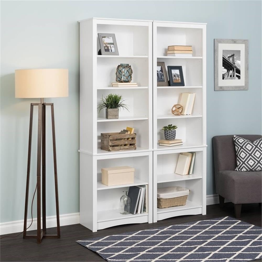 Pemberly Row Tall Contemporary 6 Shelf Bookcase in White - Modern Bookshelf for Living Room, Office & Study - Perfect for Home Decor & Book Storage