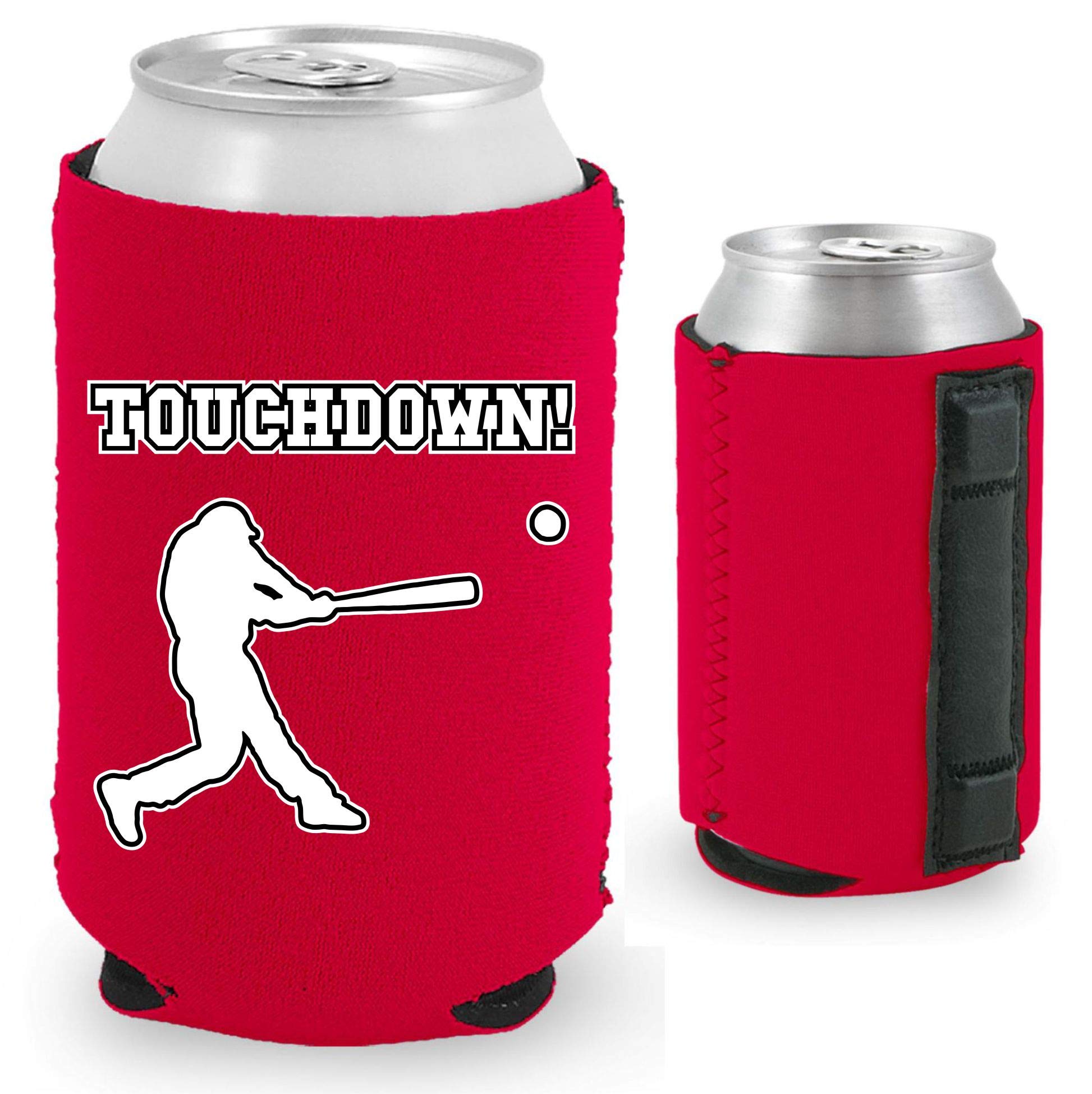 Touchdown Baseball Magnetic Can Cooler - Red Insulated Beer Can Holder for Baseball Fans - Perfect for Tailgating, BBQs, and Sports Events
