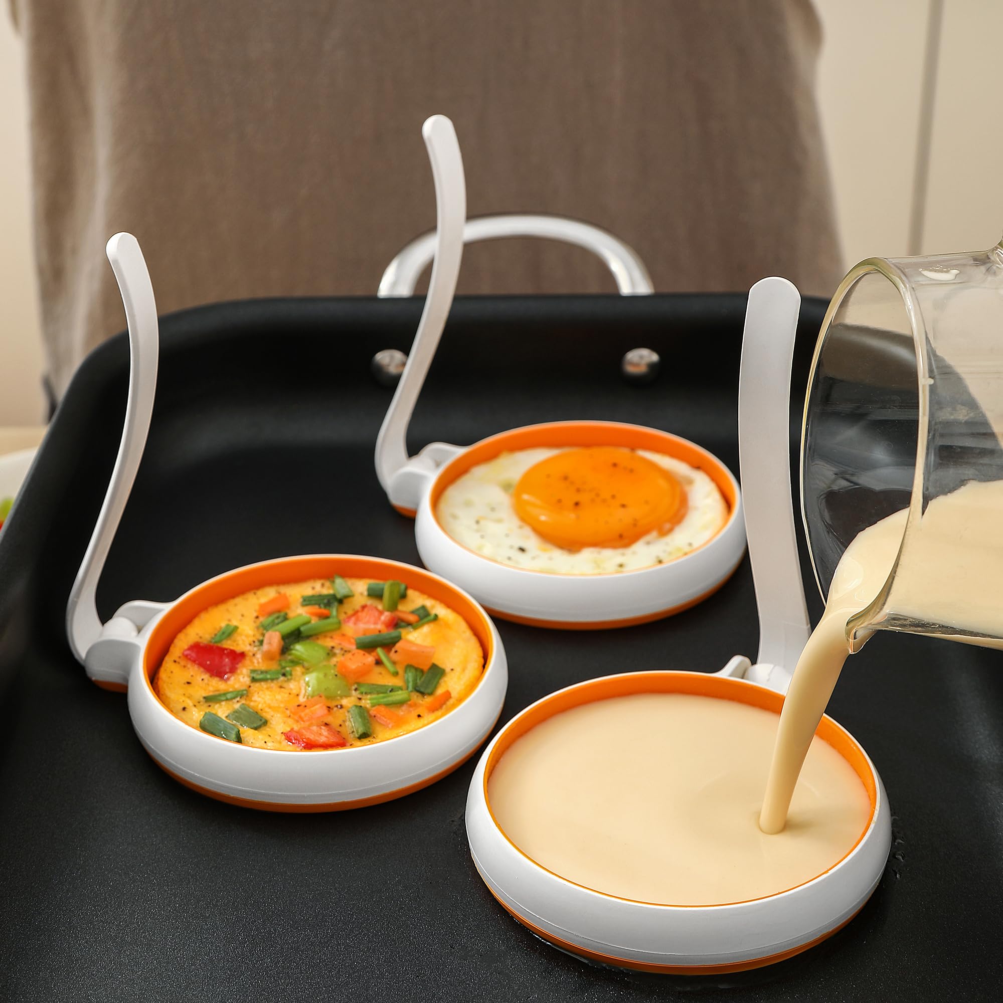 Nonstick Silicone Egg Cooker Rings Set - 4-Pack Round Egg Molds for Perfect Fried Eggs, Pancakes & Breakfast Sandwiches | Fits McMuffin Biscuit | Easy to Use & Clean | Ideal for Home Cooking, Camping & Meal Prep